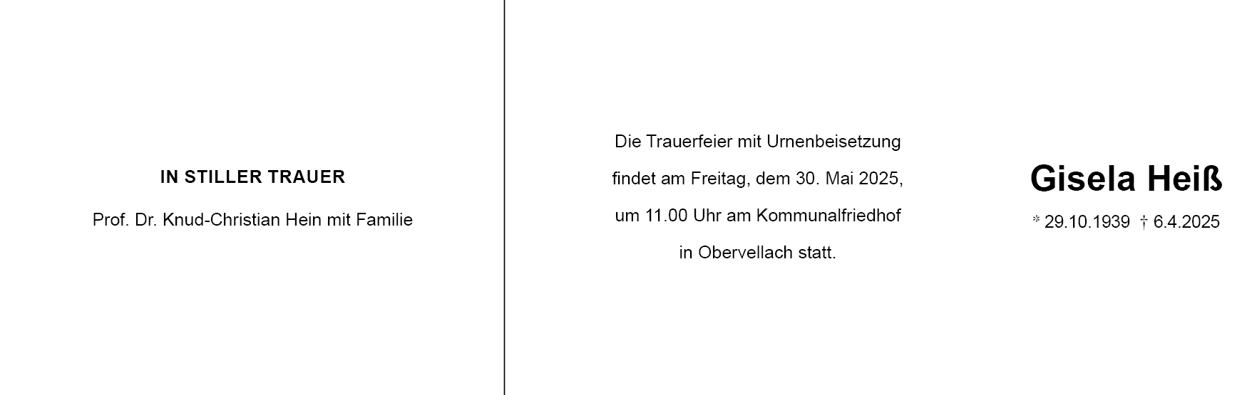 Traueranzeige von Gisela Heiß