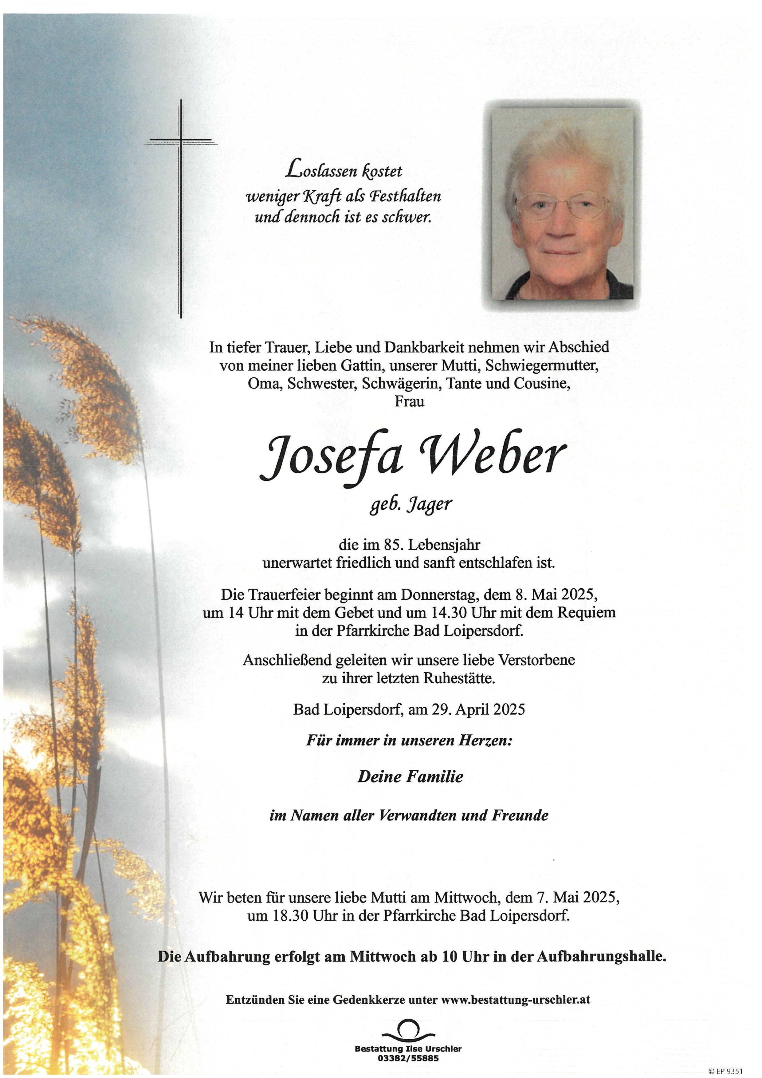 Traueranzeige von Josefa Weber