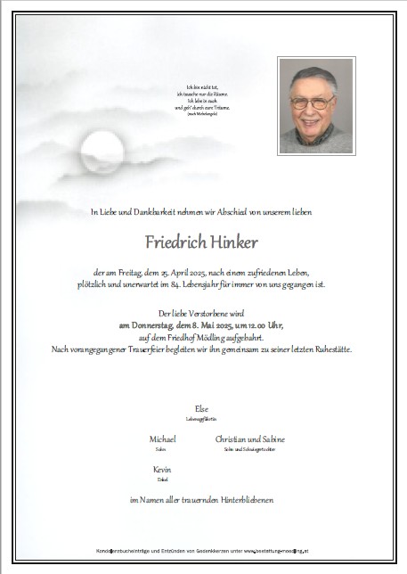 Traueranzeige von Friedrich Hinker