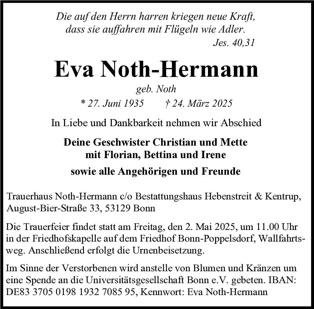 Traueranzeige von Eva Noth-Hermann