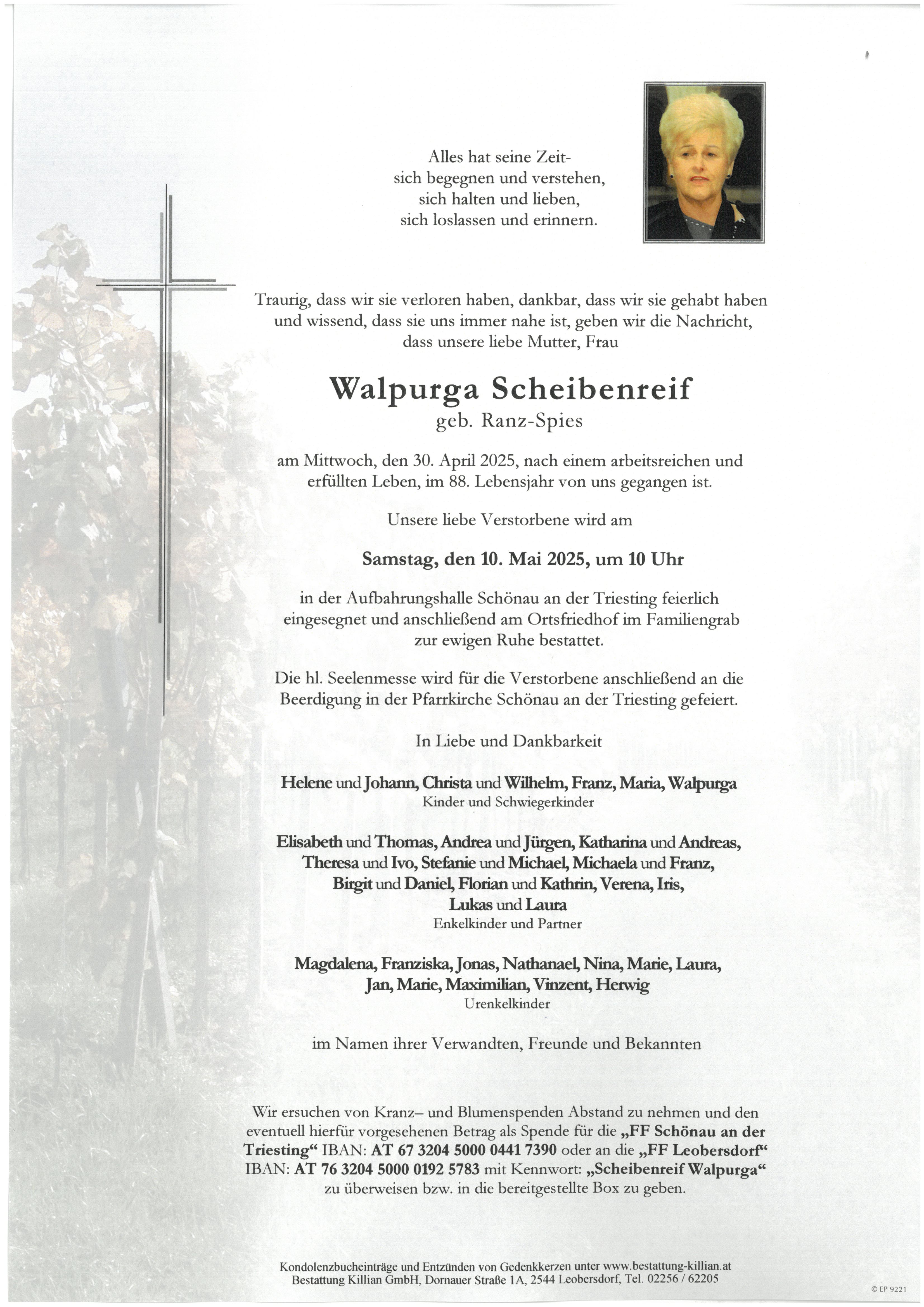 Traueranzeige von Walpurga Scheibenreif