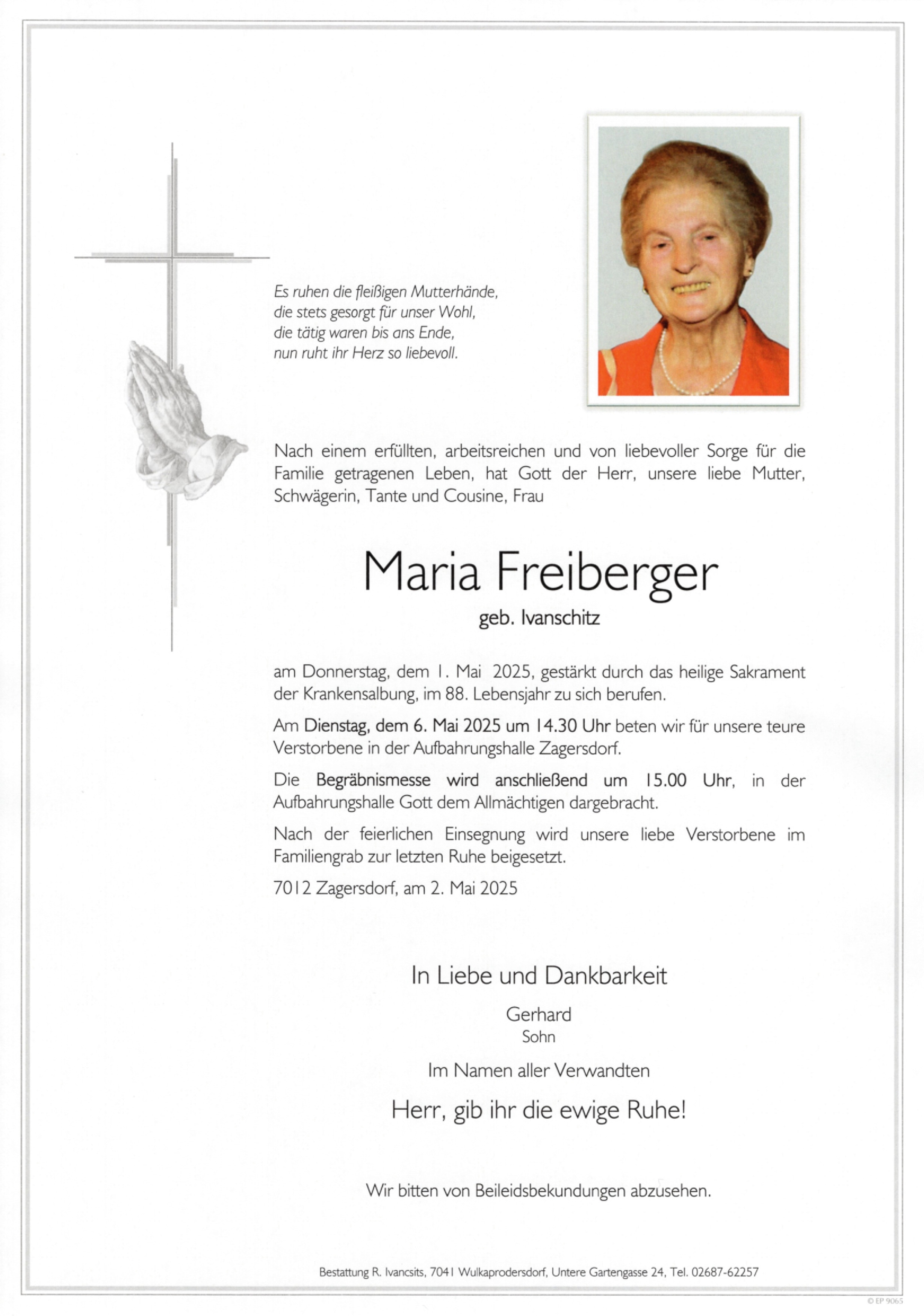 Traueranzeige von Maria Freiberger
