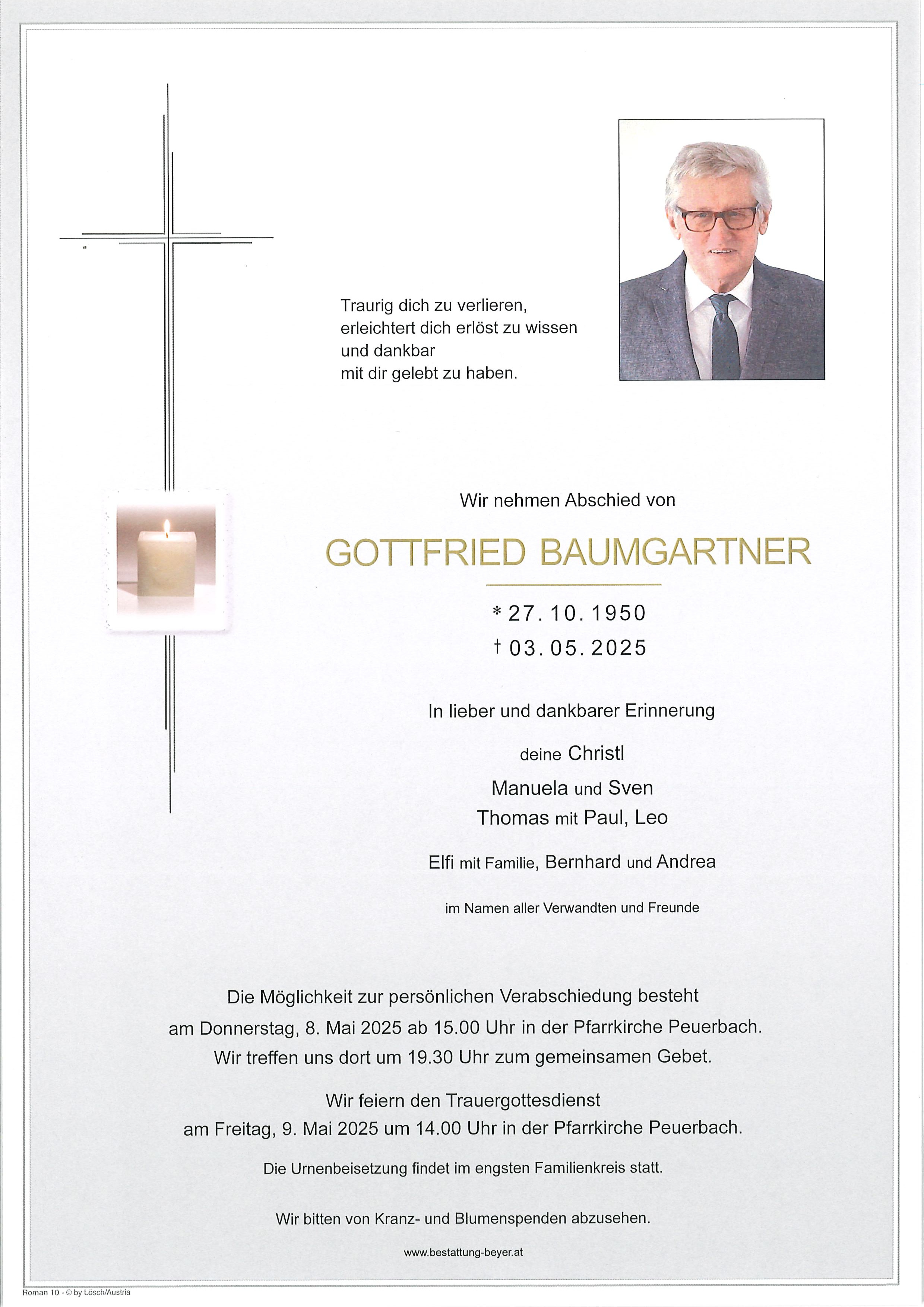 Traueranzeige von Gottfried Baumgartner