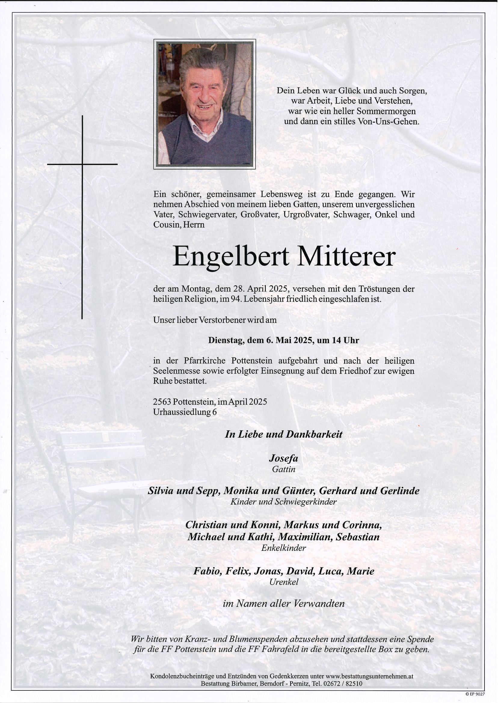 Traueranzeige von Engelbert Mitterer