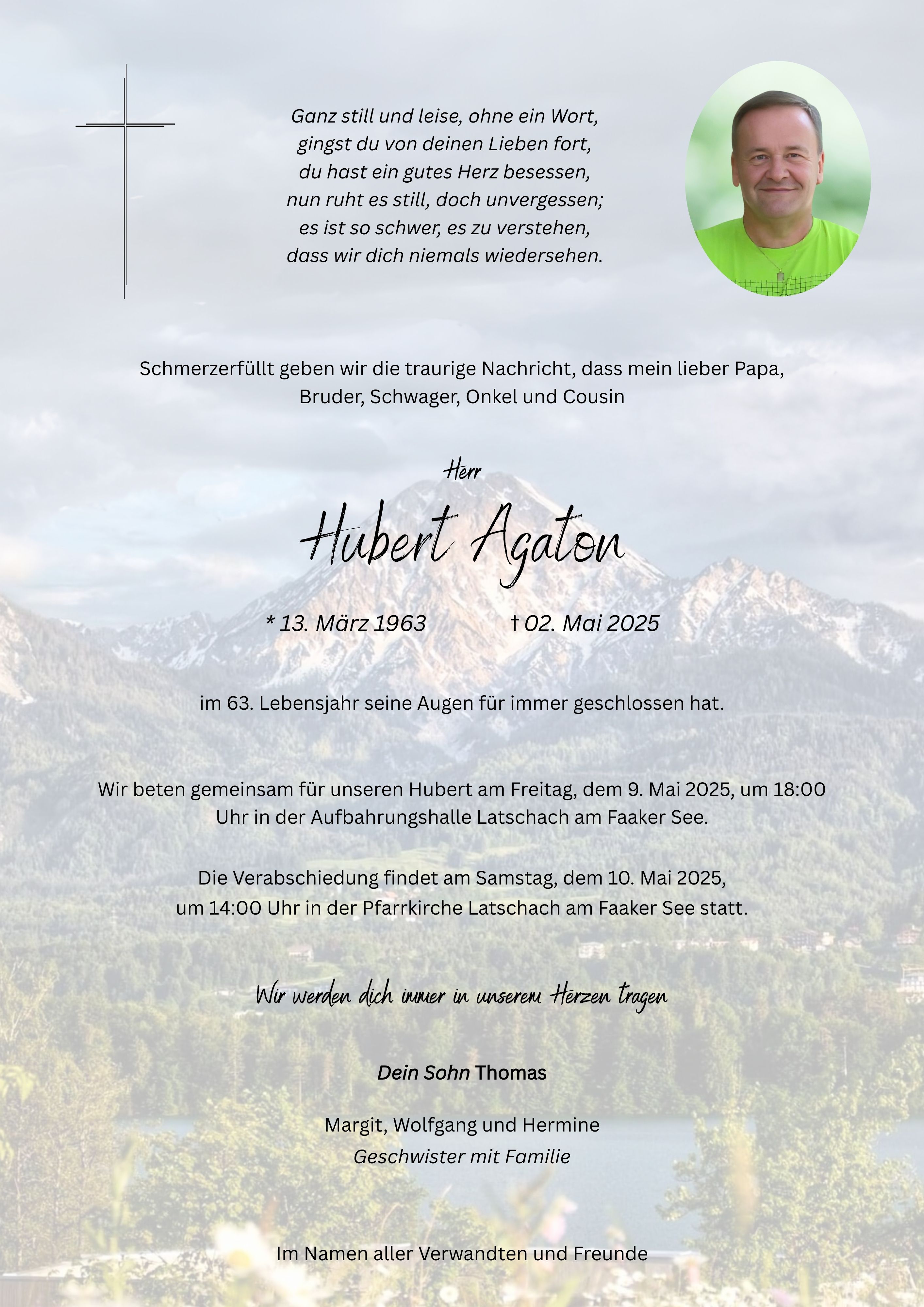 Traueranzeige von Hubert Agaton