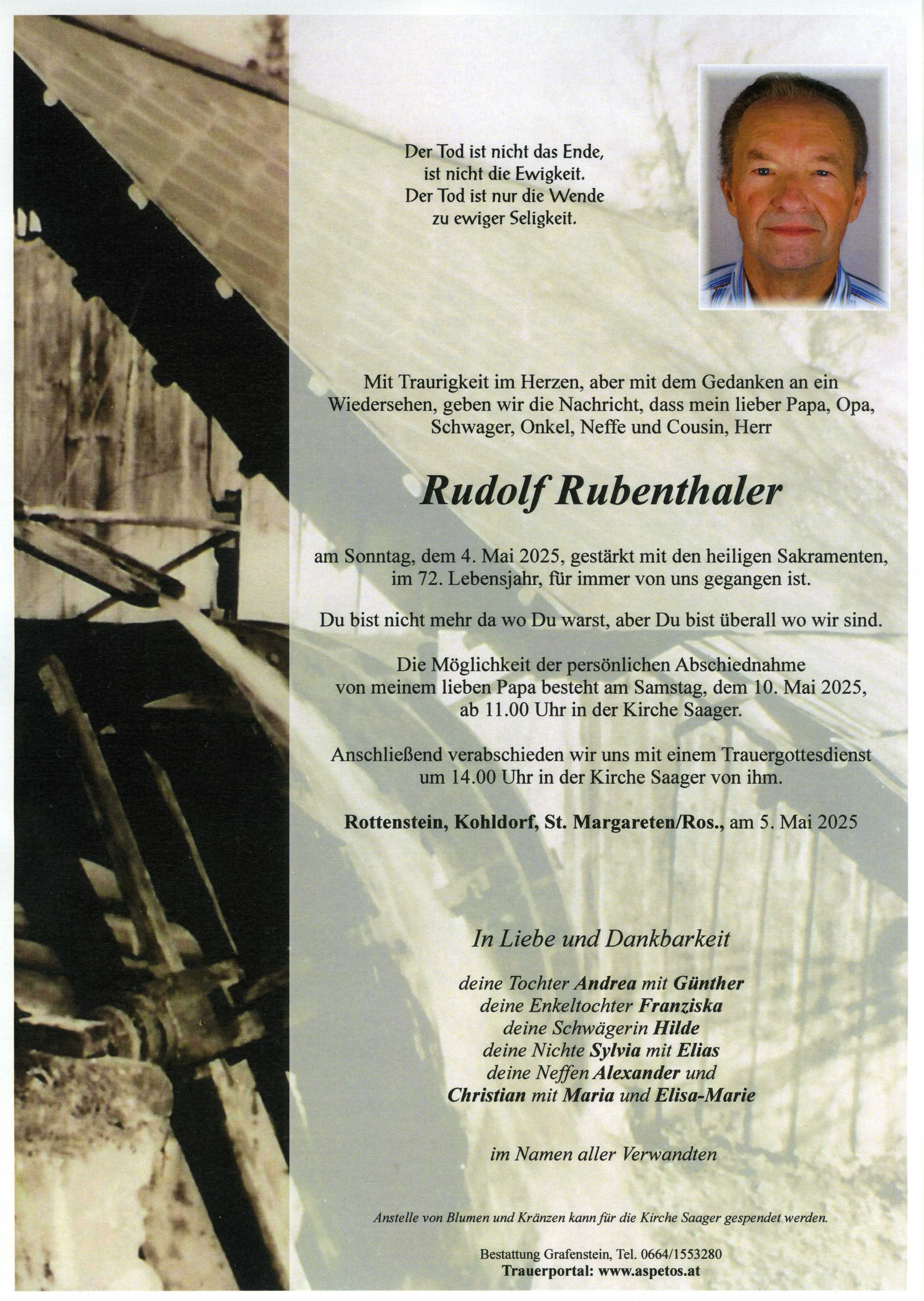 Traueranzeige von Rudolf Rubenthaler