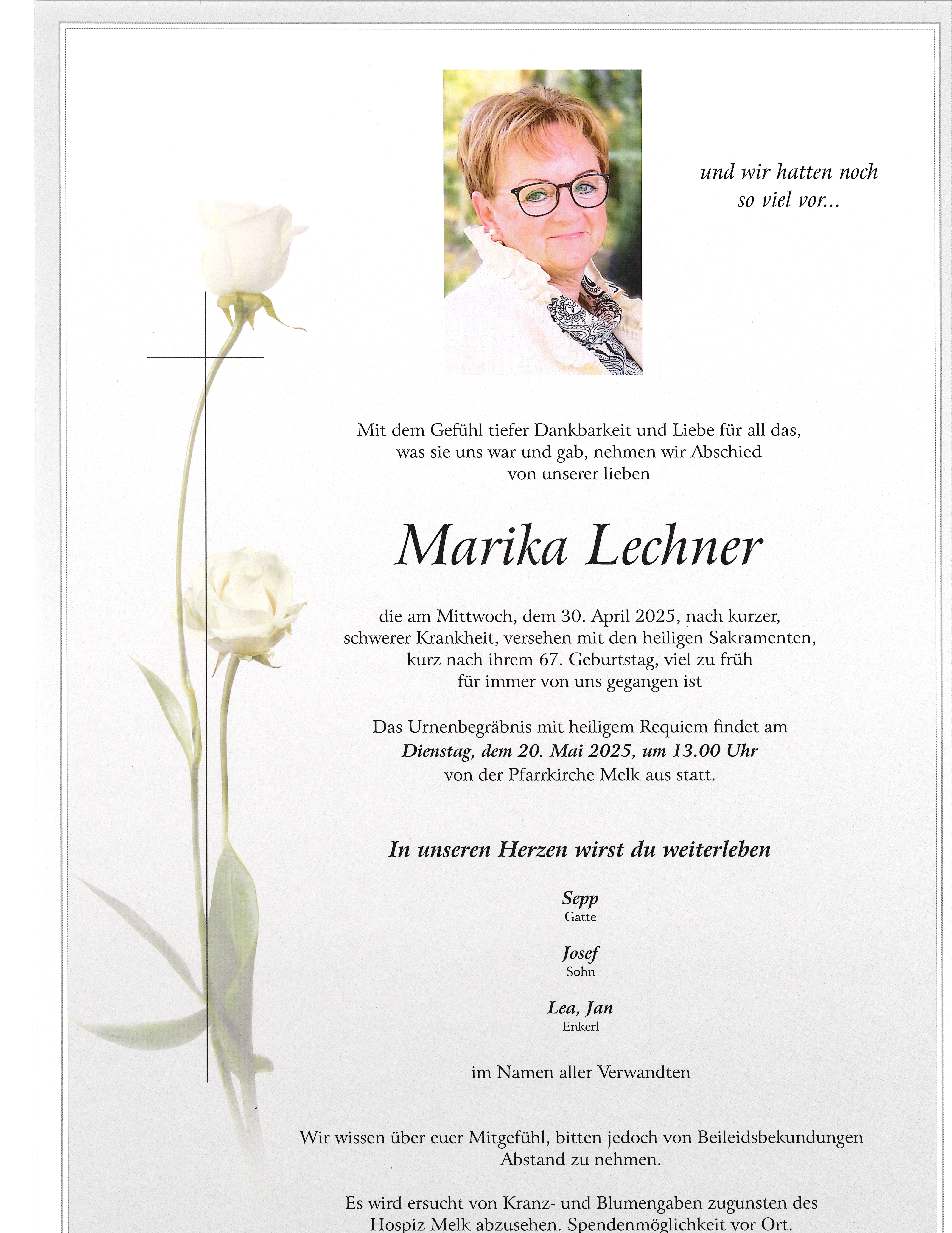 Traueranzeige von Marika Lechner