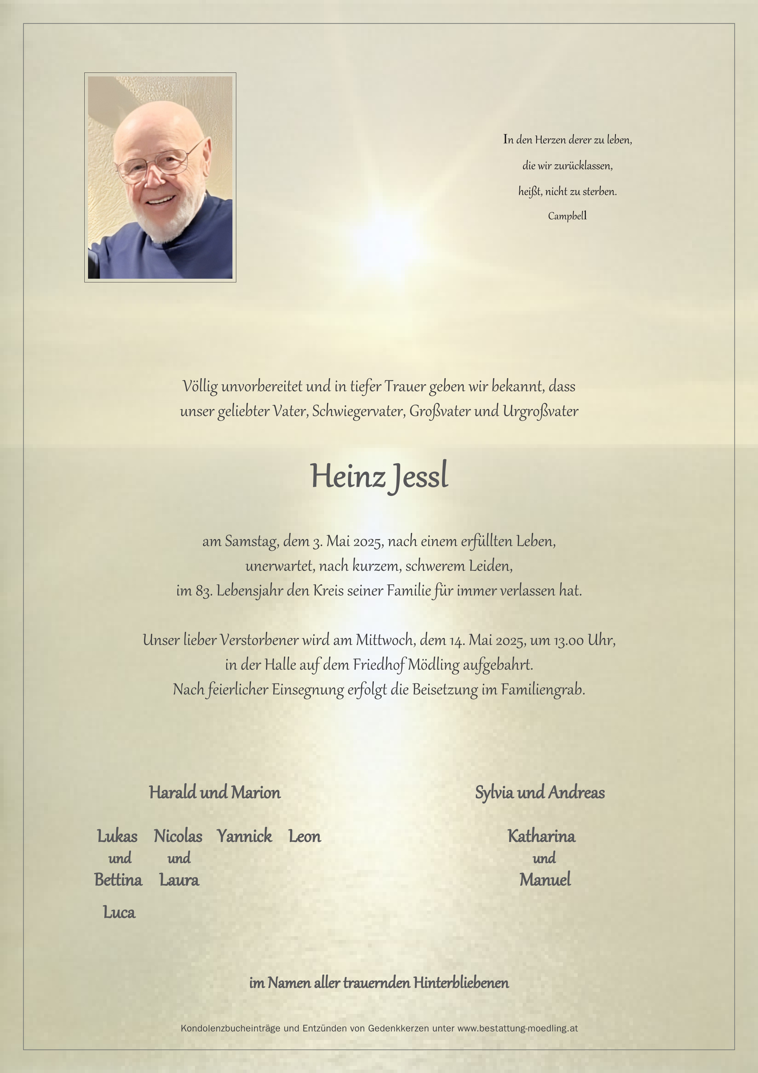 Traueranzeige von Heinz Jessl