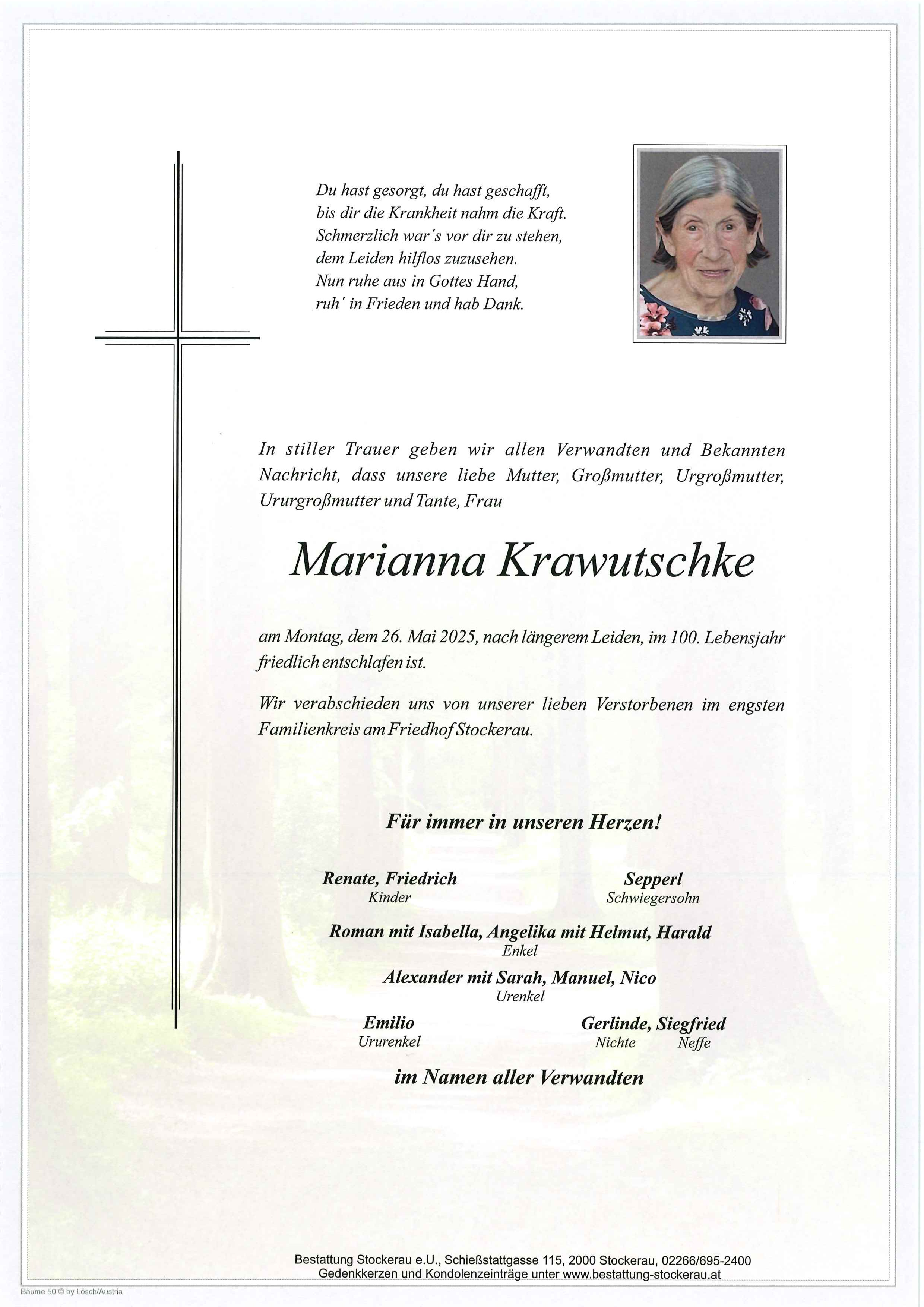 Traueranzeige von Marianna Krawutschke