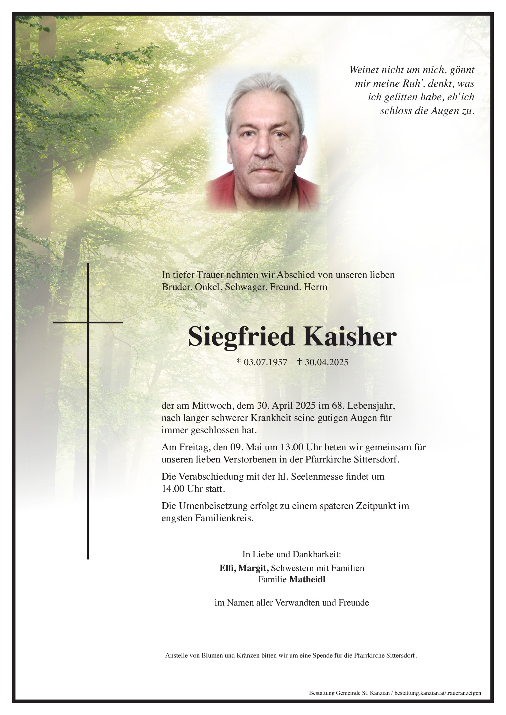 Traueranzeige von Siegfried Kaisher