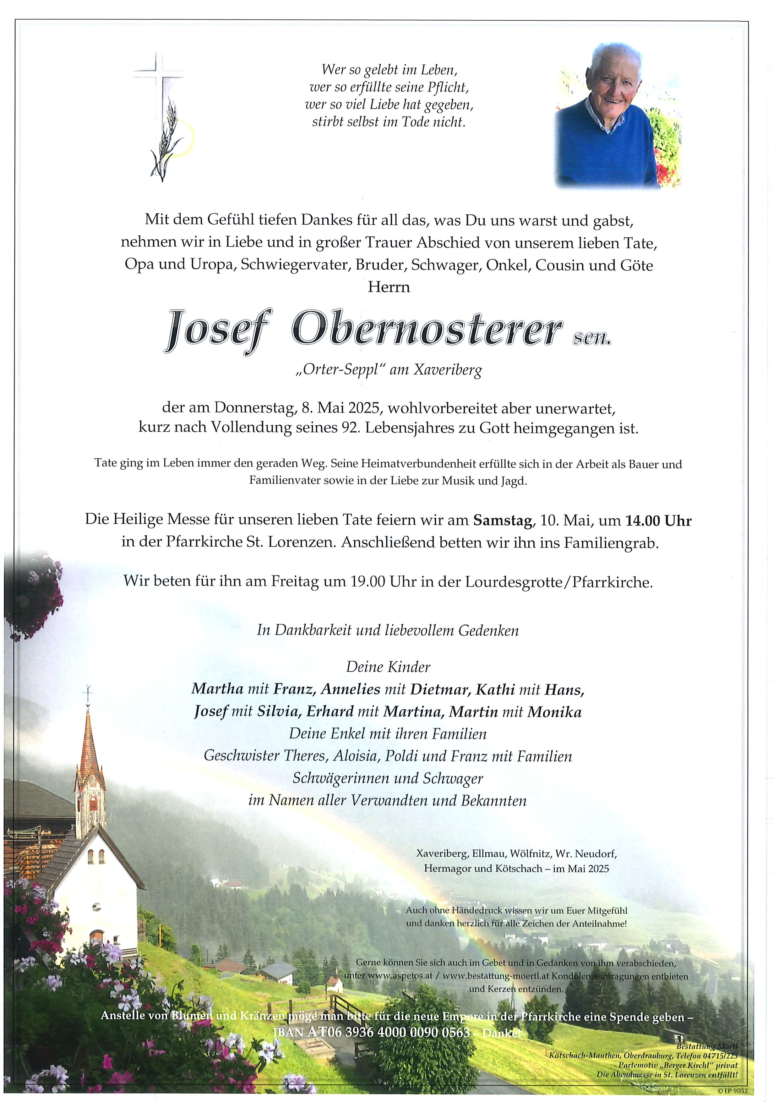 Traueranzeige von Josef Obernosterer