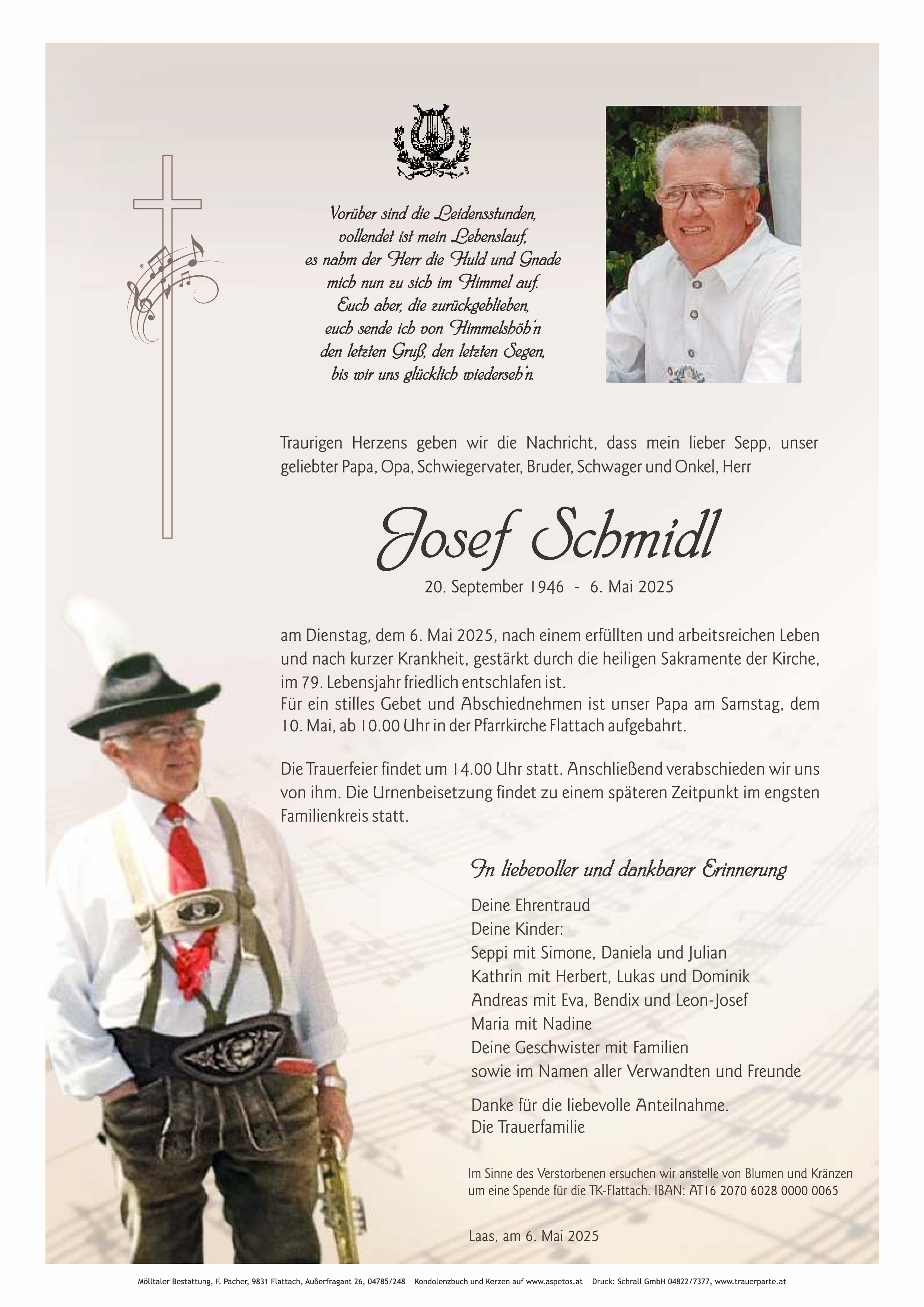 Traueranzeige von Josef Schmidl