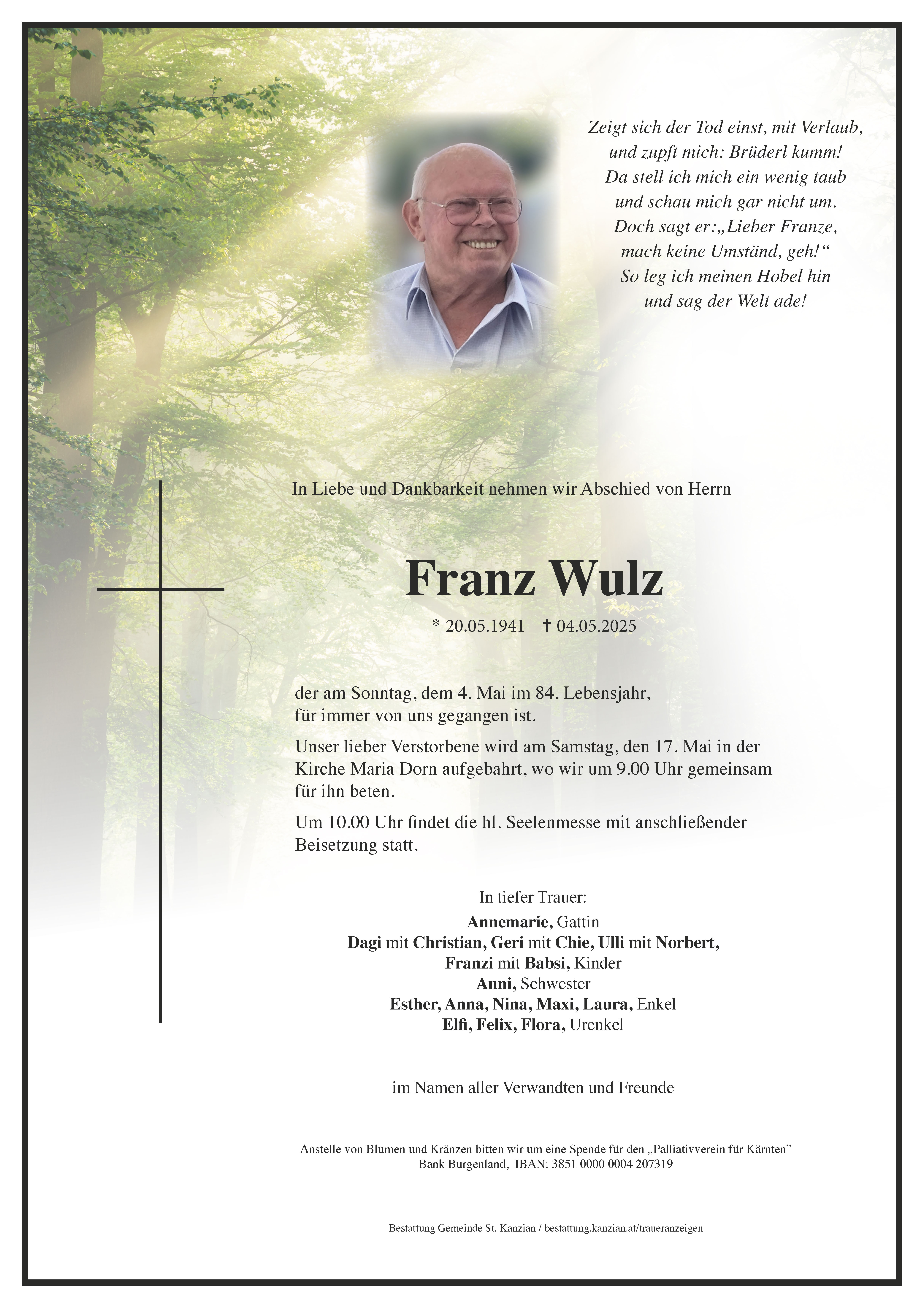 Traueranzeige von Franz Wulz