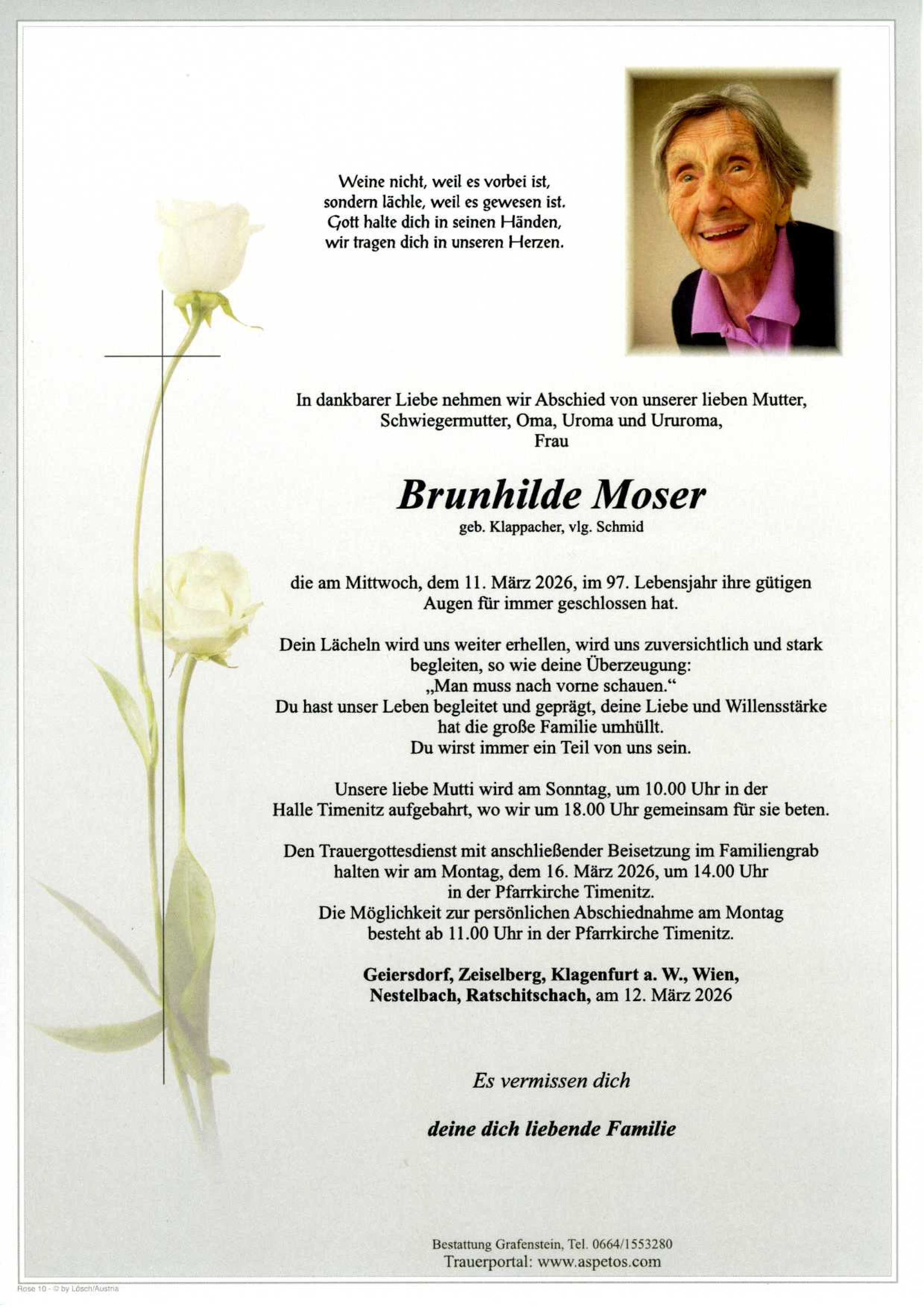 Traueranzeige von Brunhilde Moser vlg. Schmid