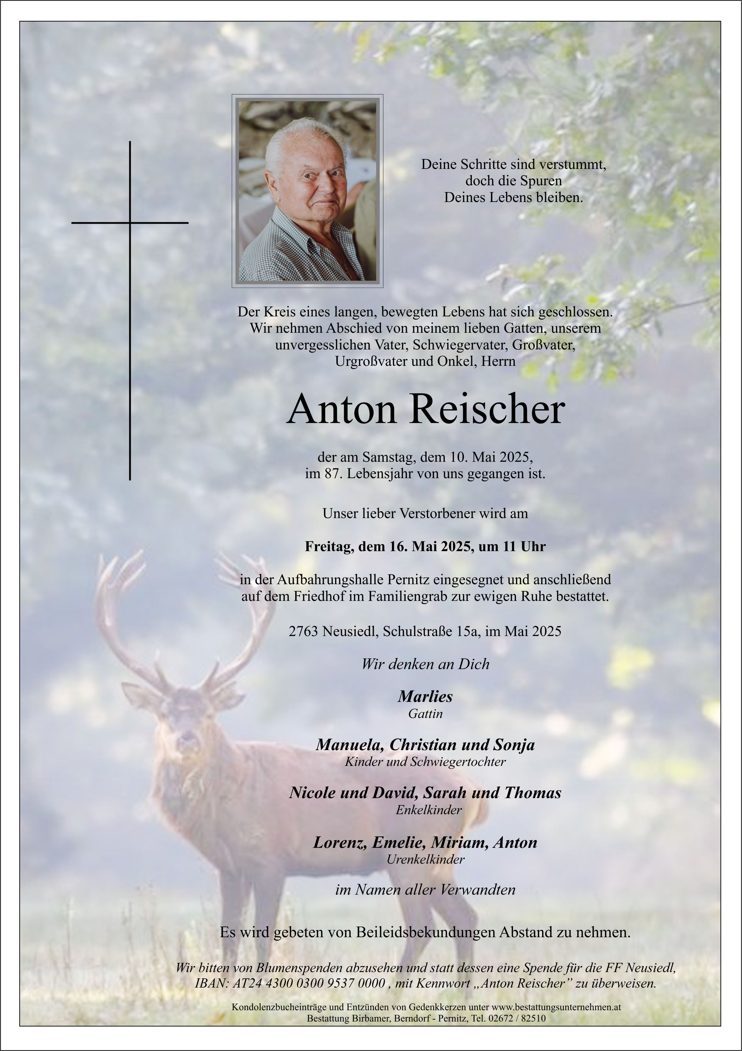Traueranzeige von Anton Reischer