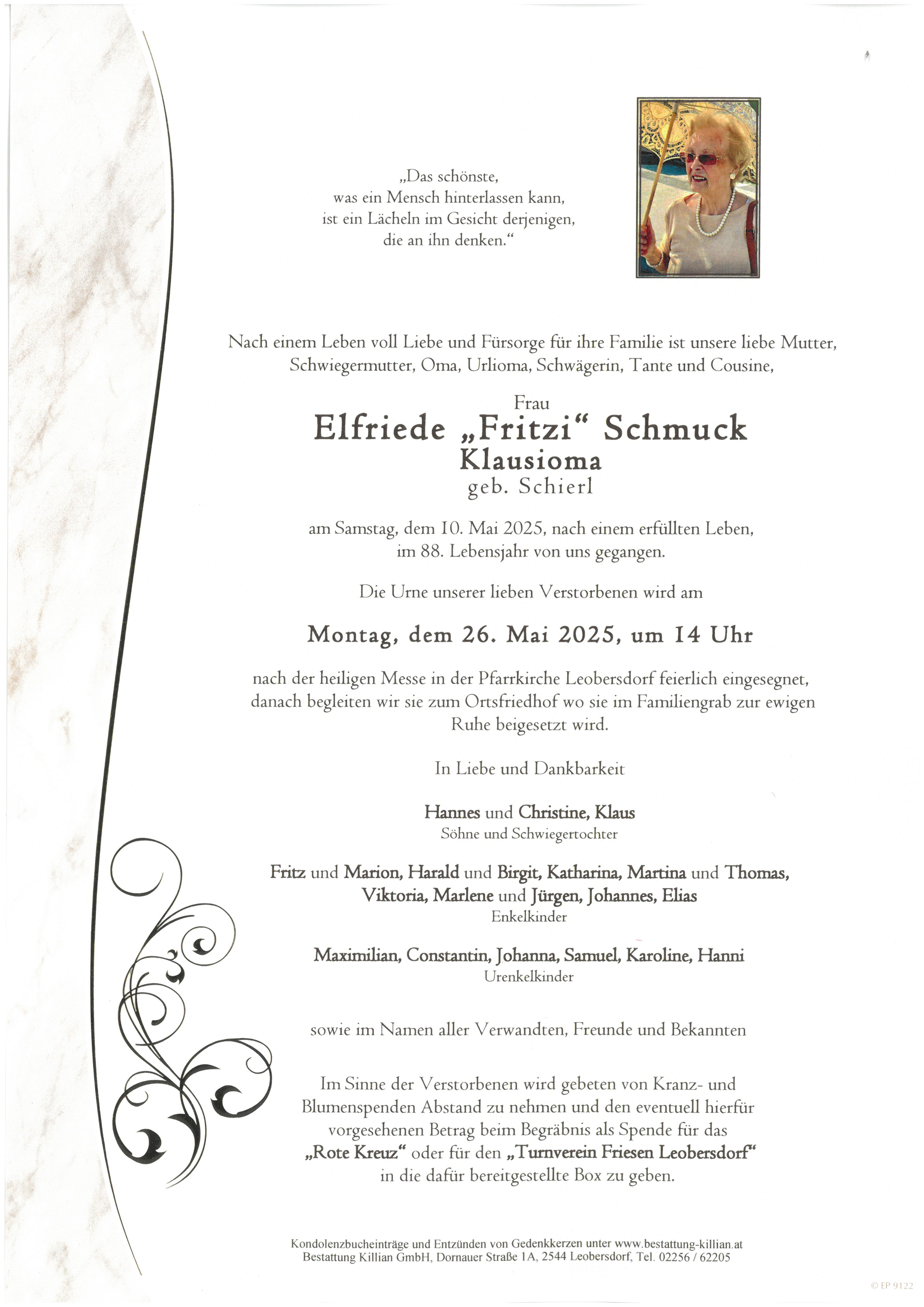 Traueranzeige von Elfriede Schmuck