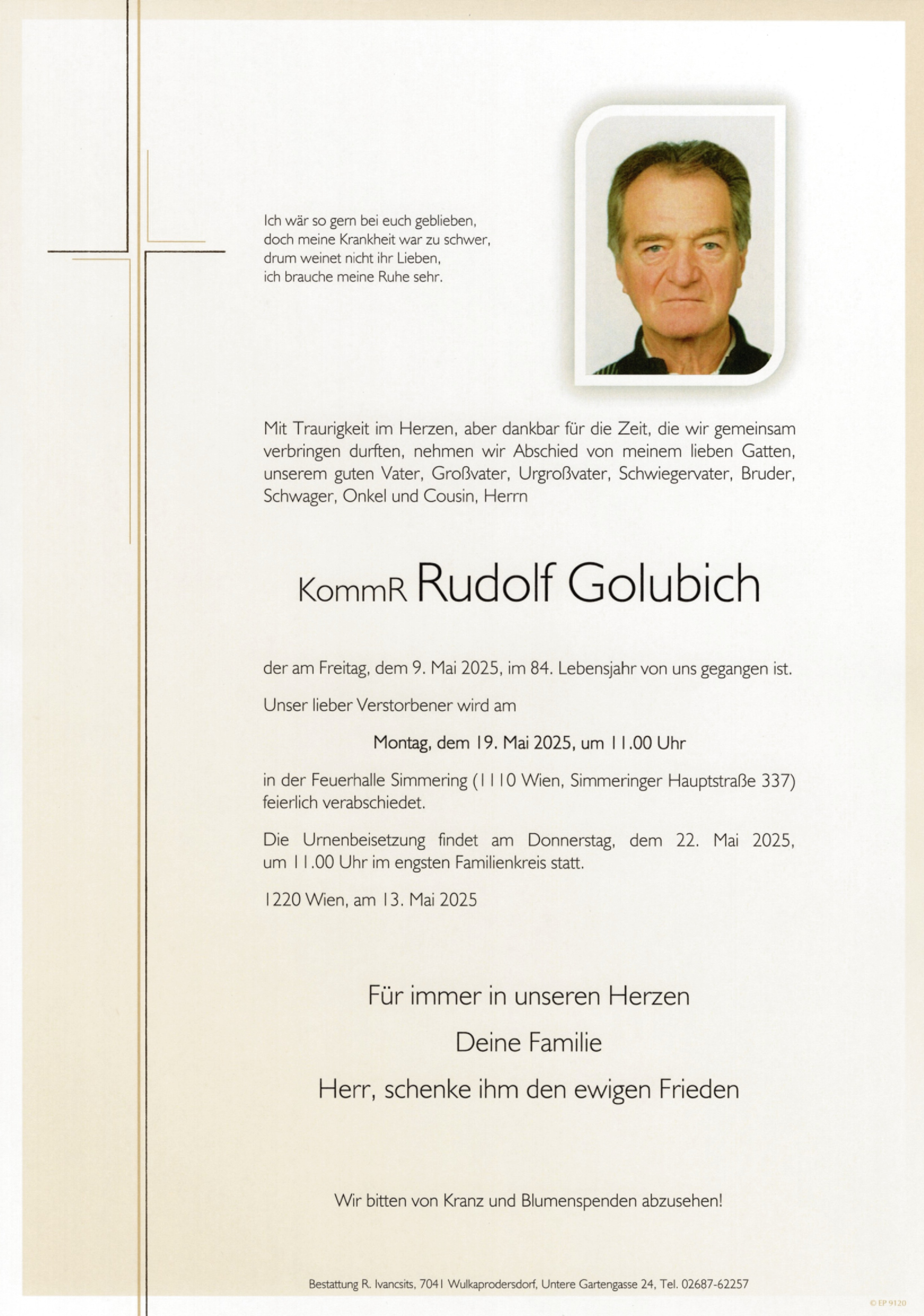 Traueranzeige von KommR Rudolf Golubich