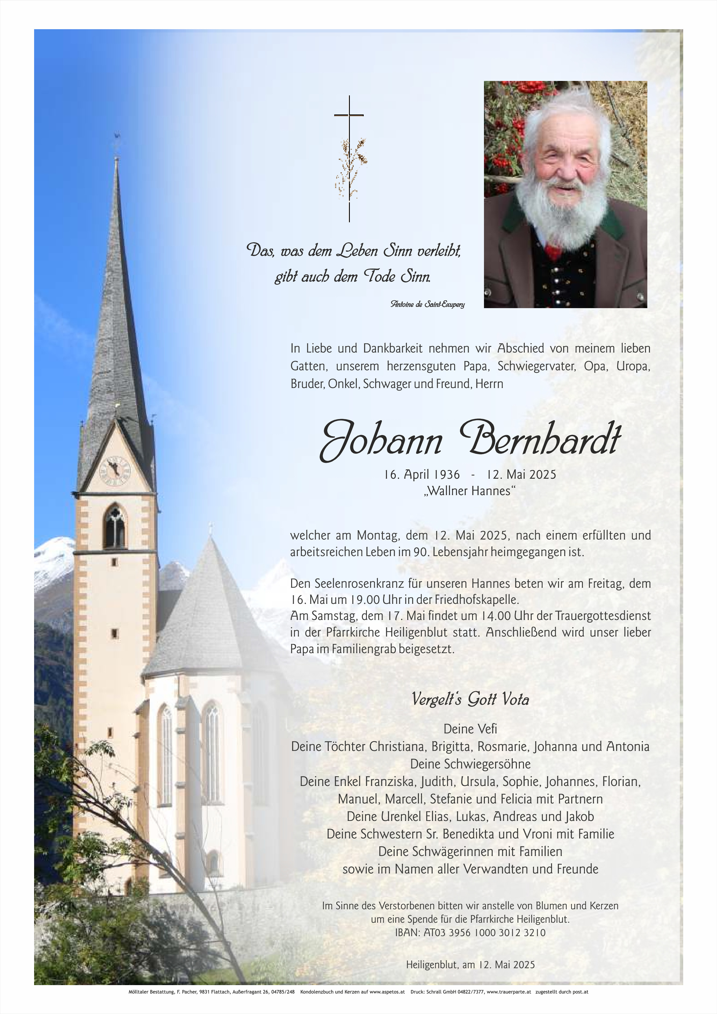 Traueranzeige von Johann Bernhardt