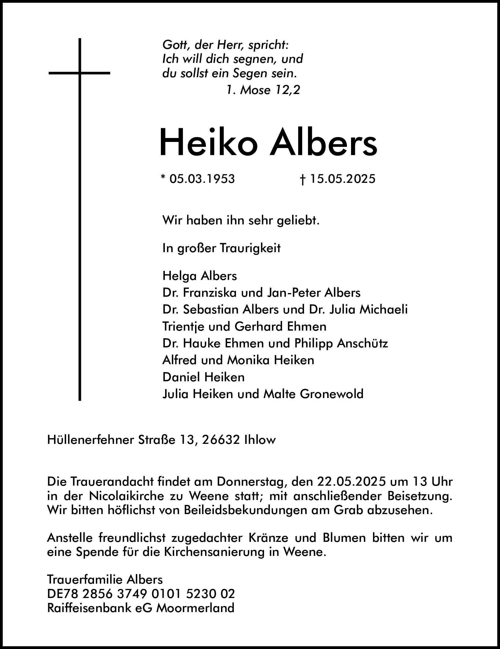 Traueranzeige von Heiko Albers
