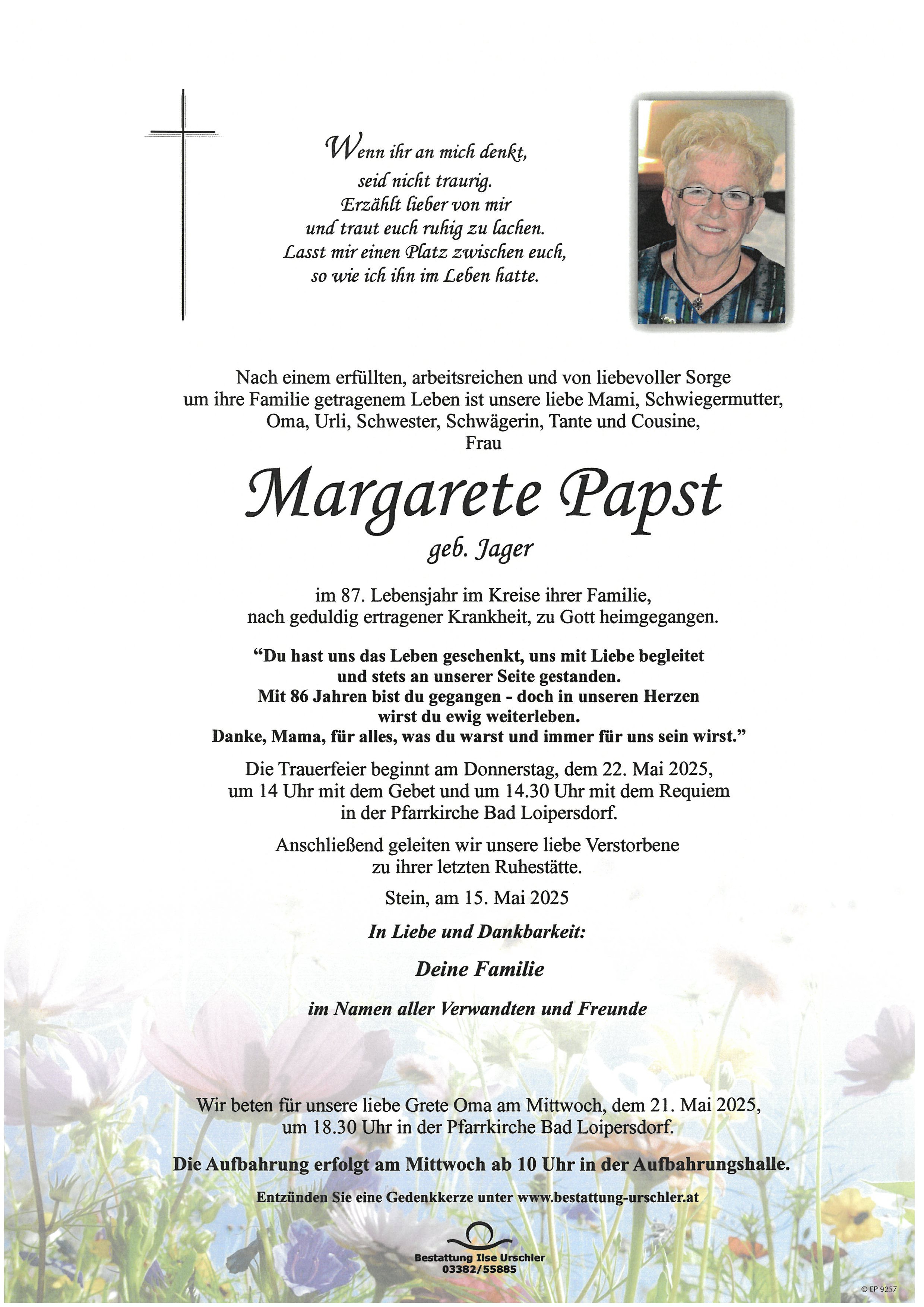 Traueranzeige von Margarete Papst