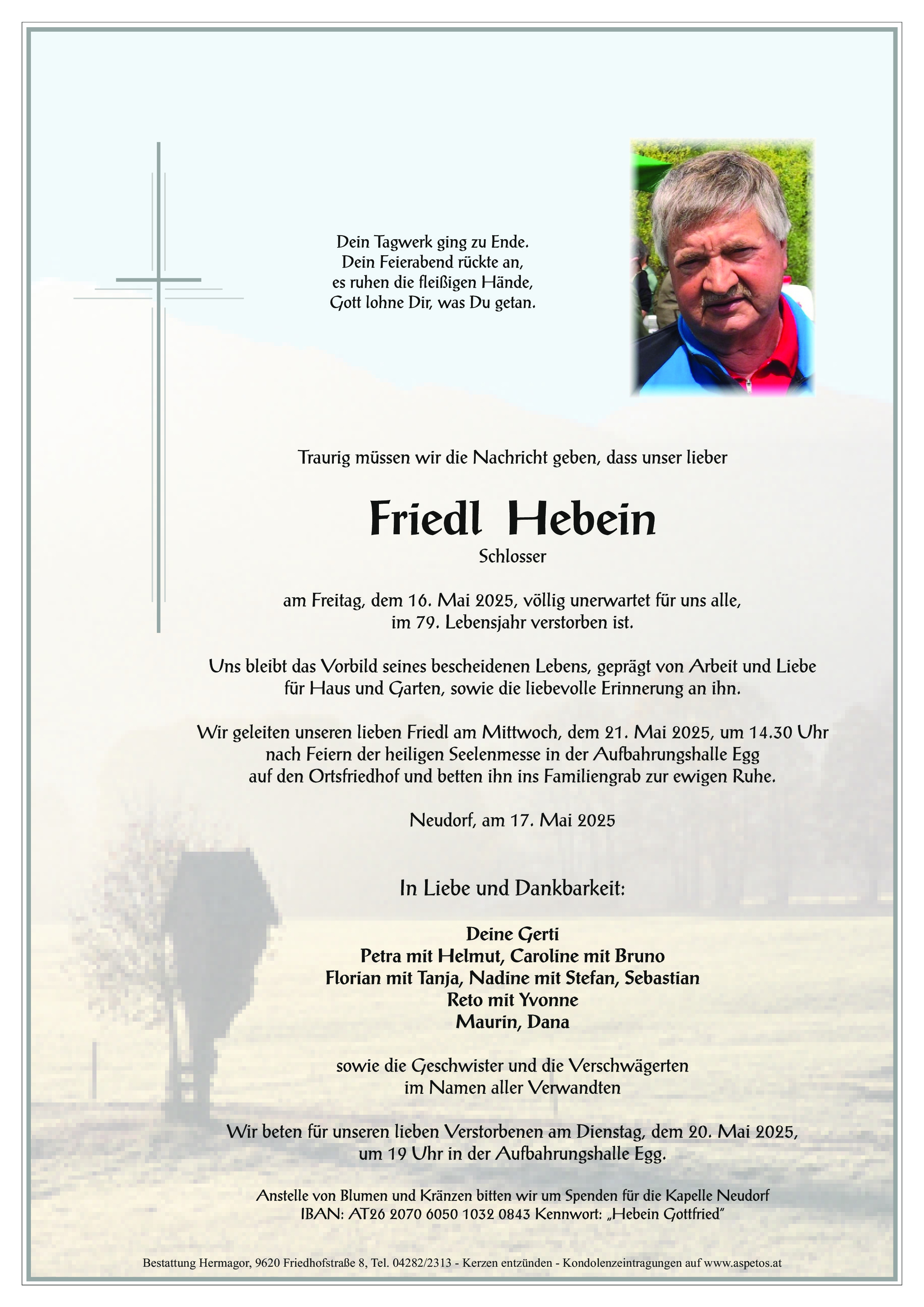 Traueranzeige von Friedl Hebein