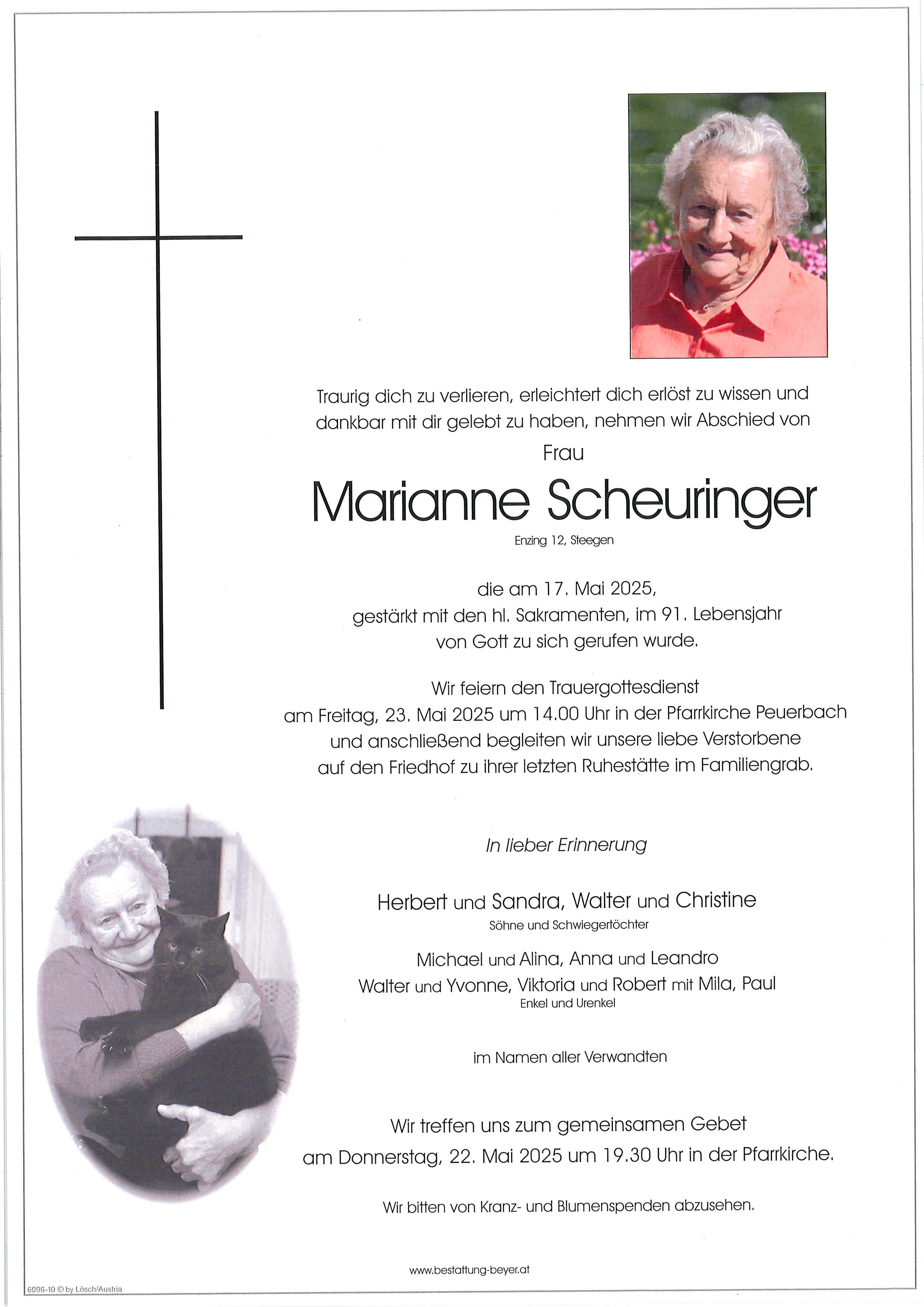 Traueranzeige von Marianne Scheuringer