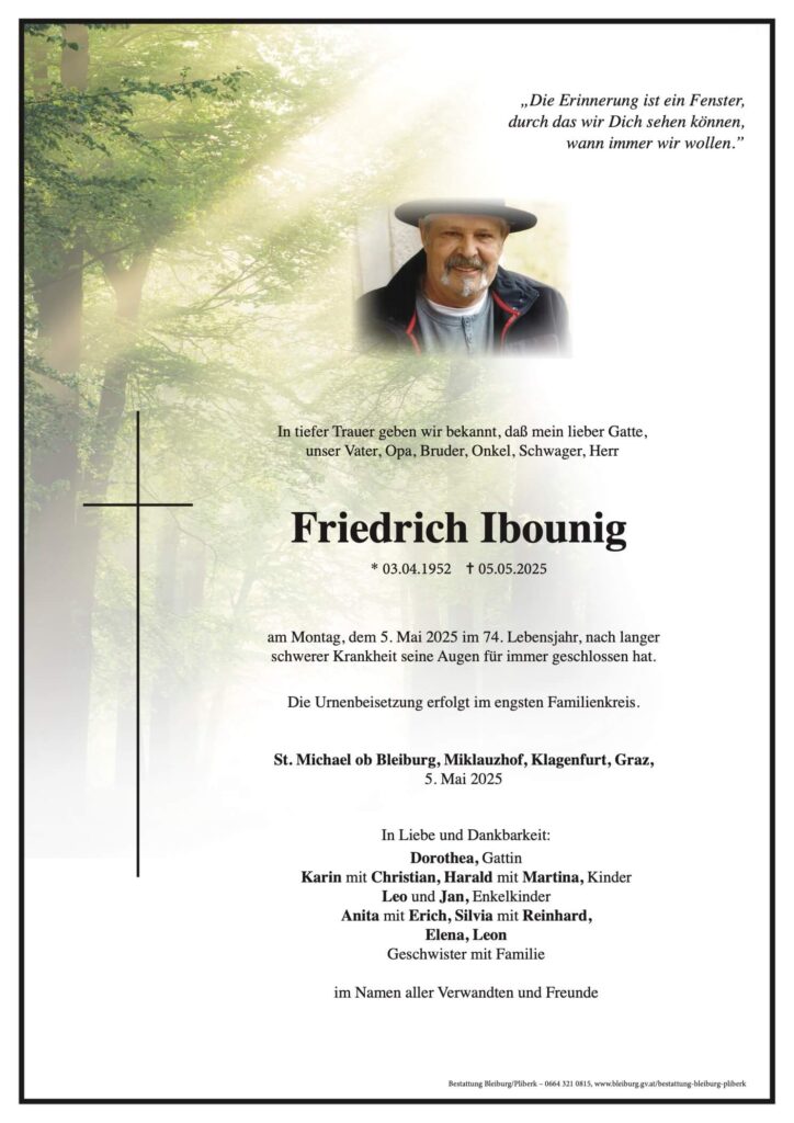 Traueranzeige von Friedrich Ibounig