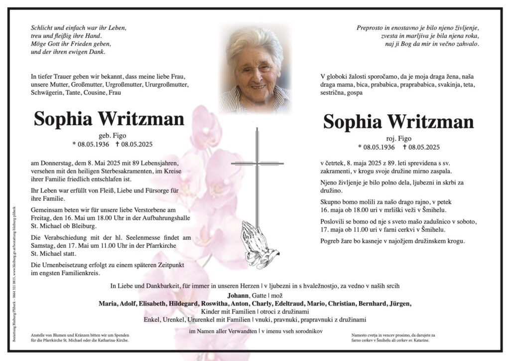 Traueranzeige von Sophia Writzman