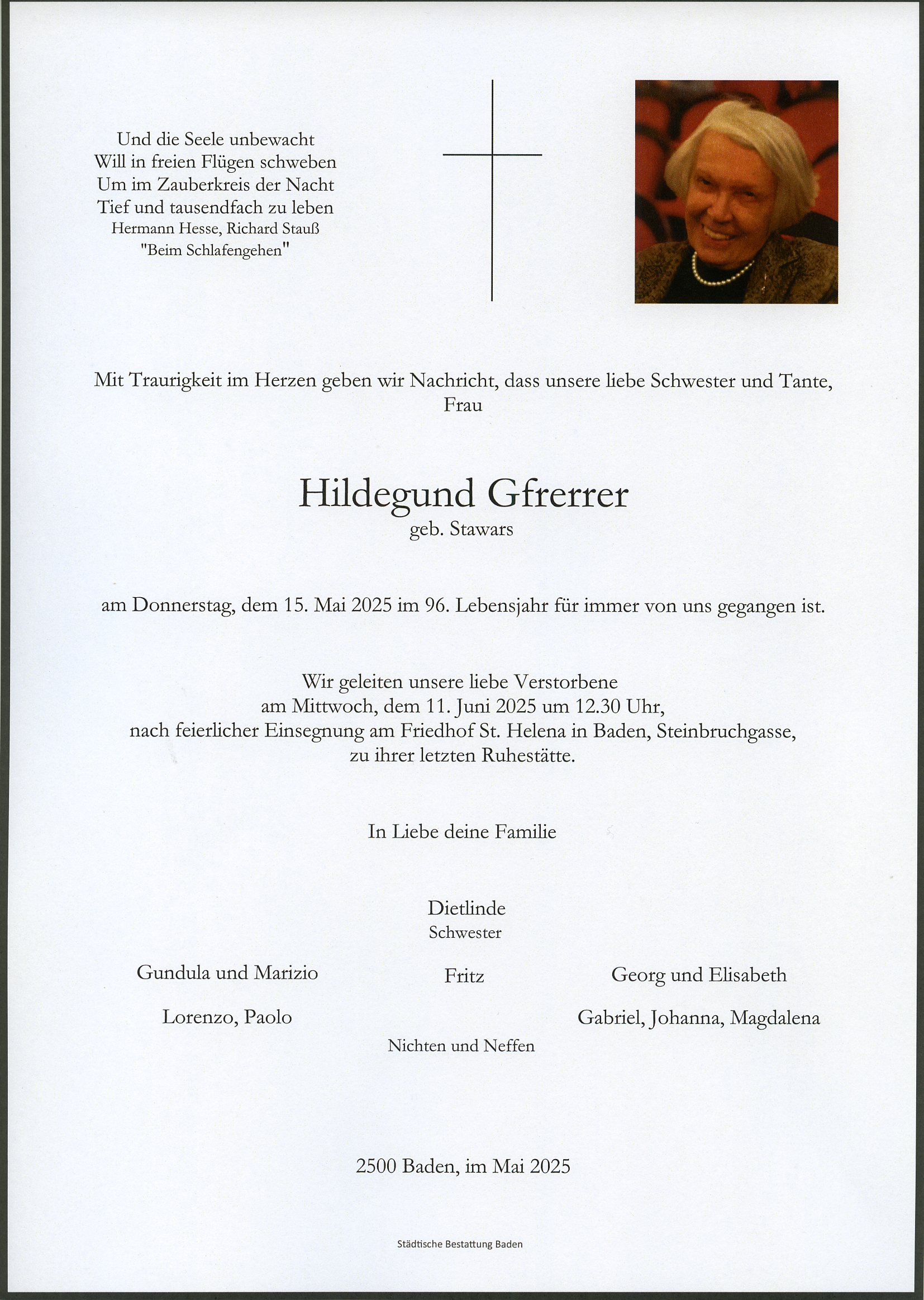 Traueranzeige von Hildegund Gfrerrer