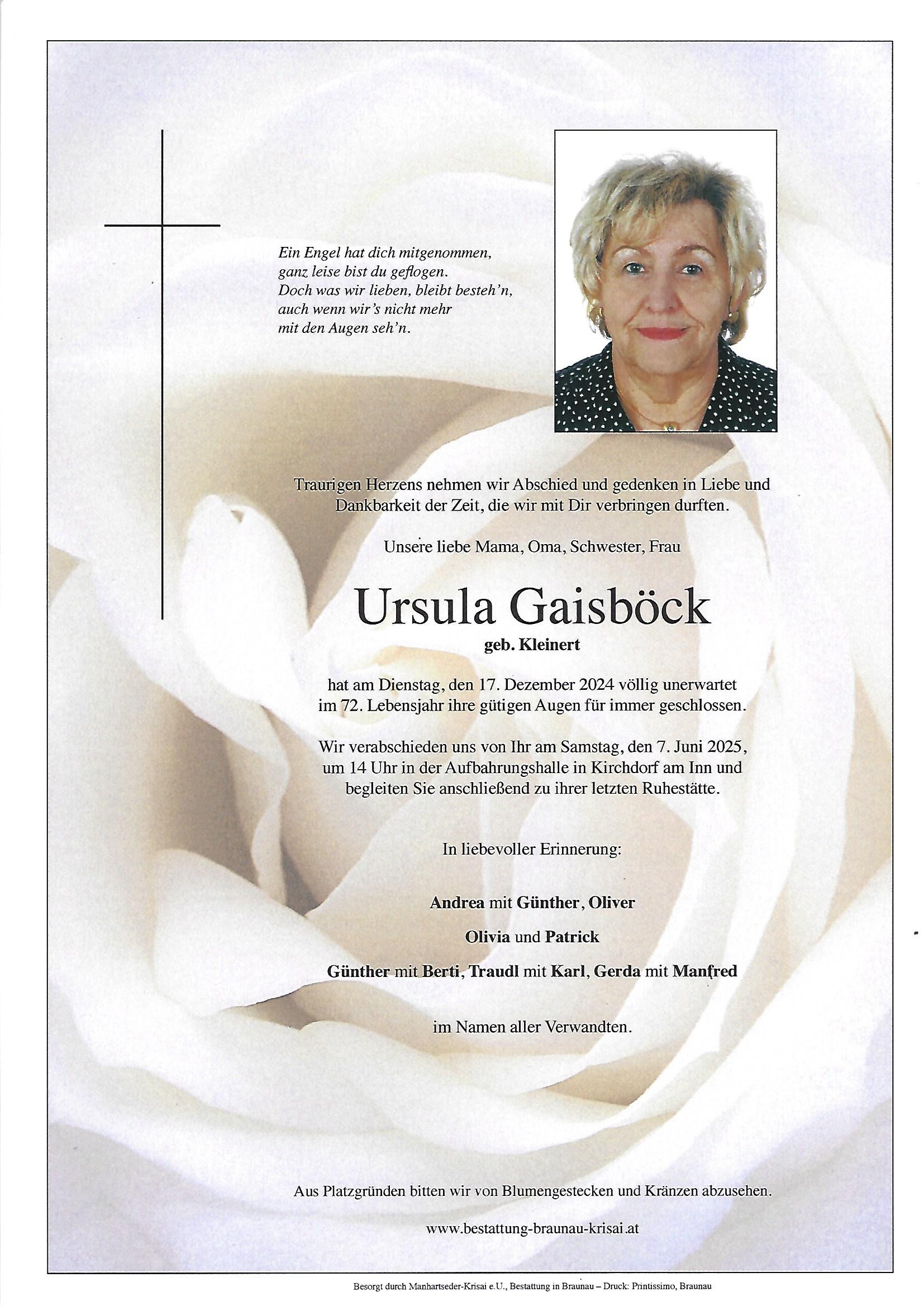 Traueranzeige von Ursula Gaisböck