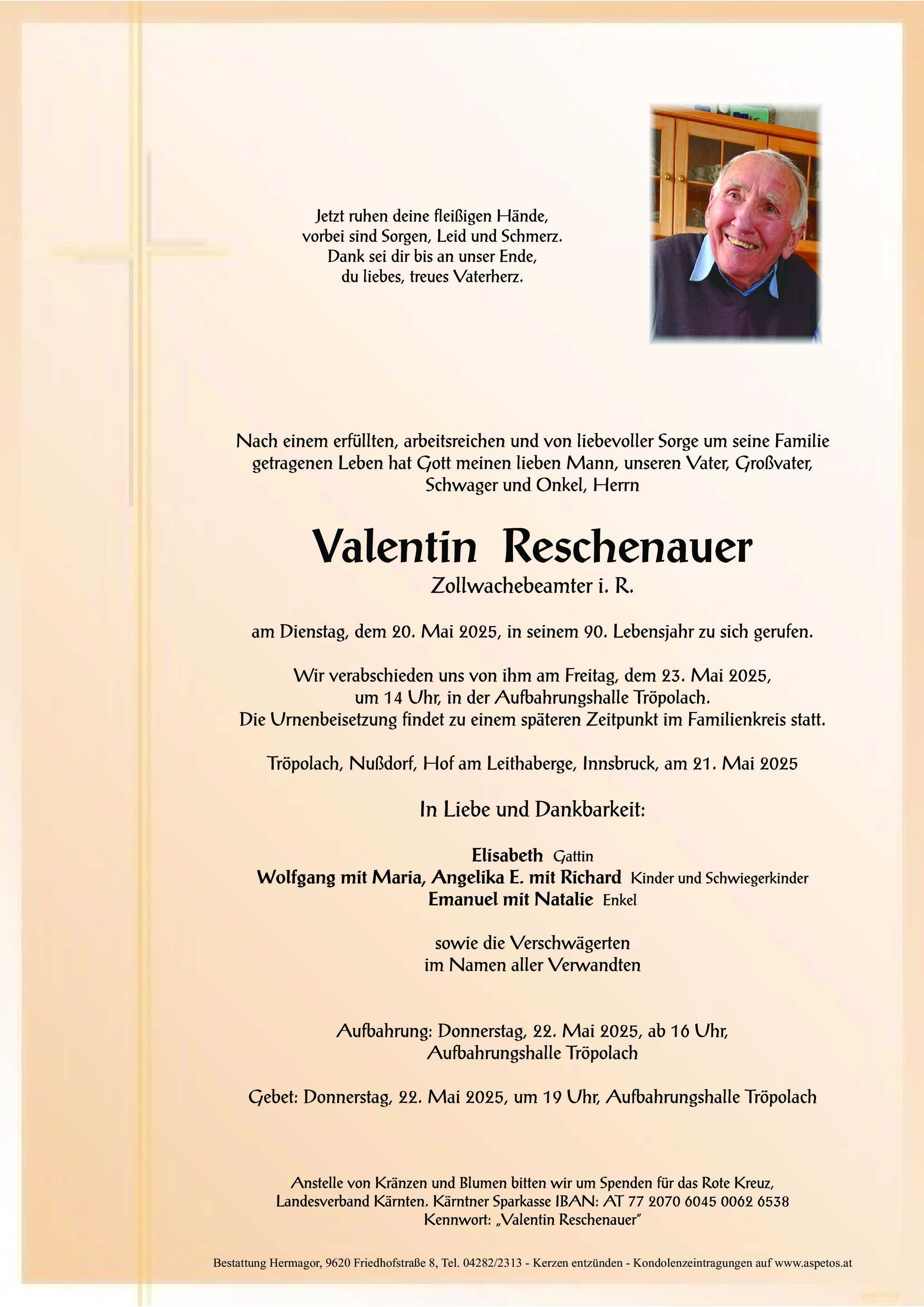 Traueranzeige von Valentin Reschenauer