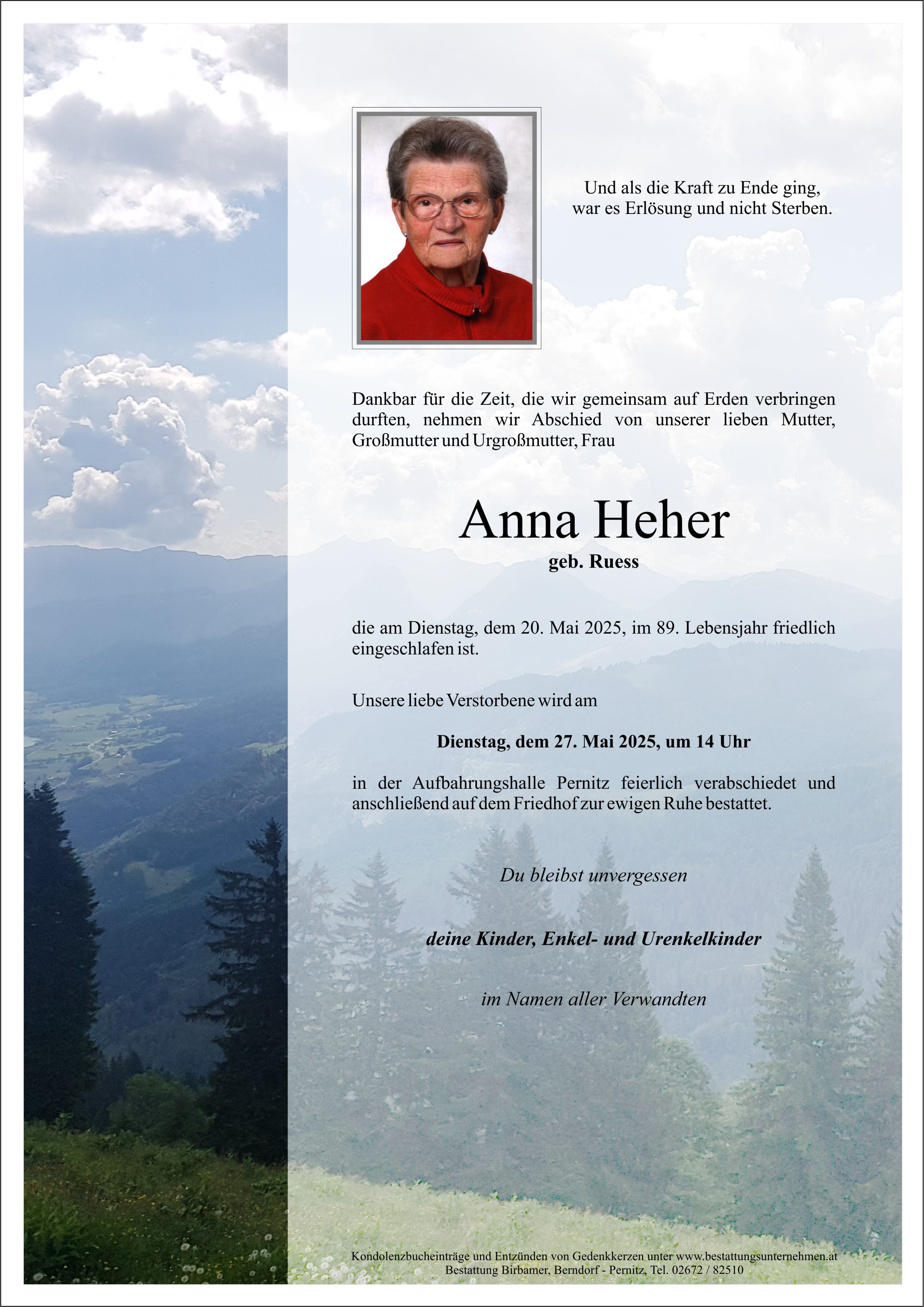 Traueranzeige von Anna Heher