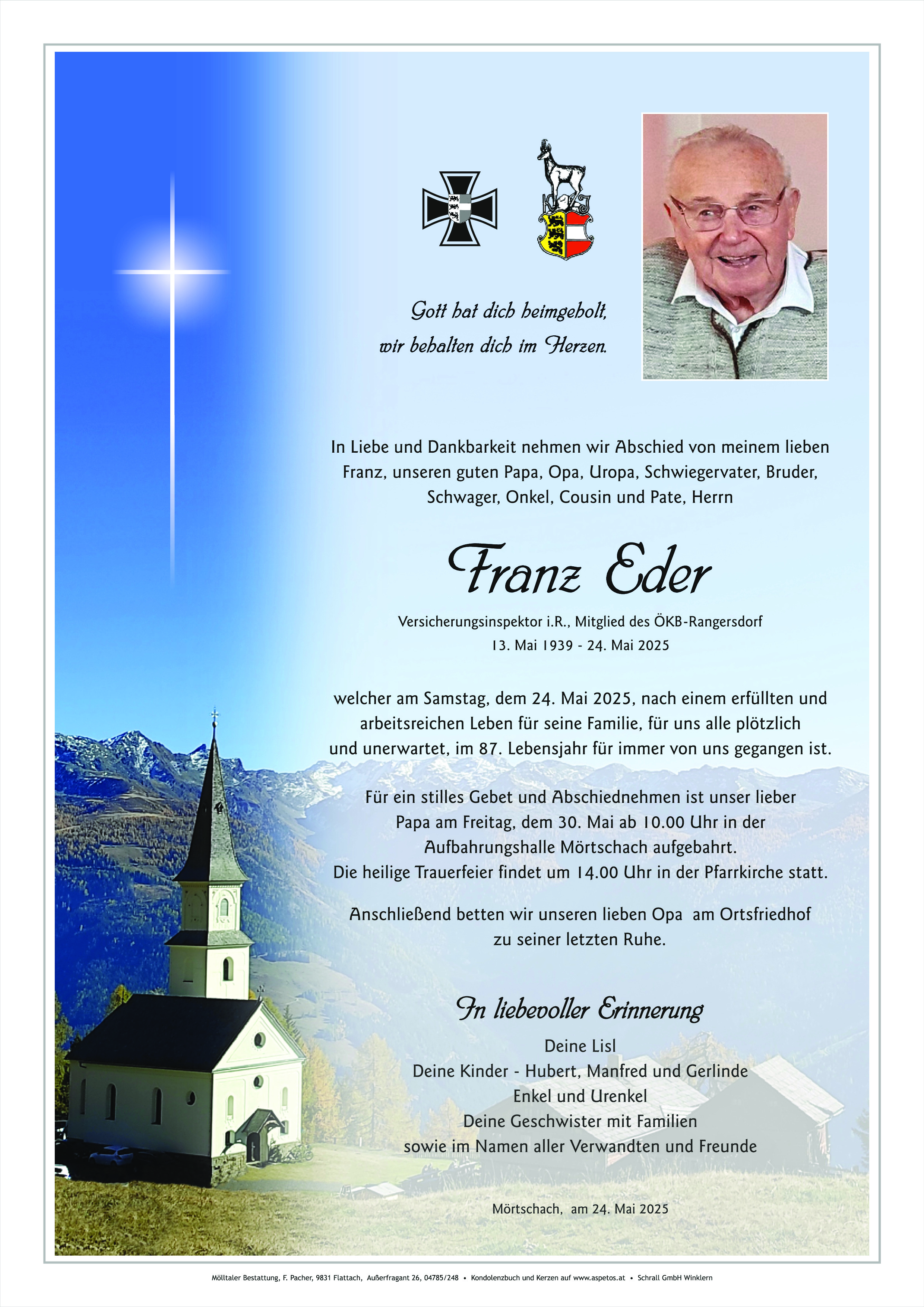 Traueranzeige von Franz Eder