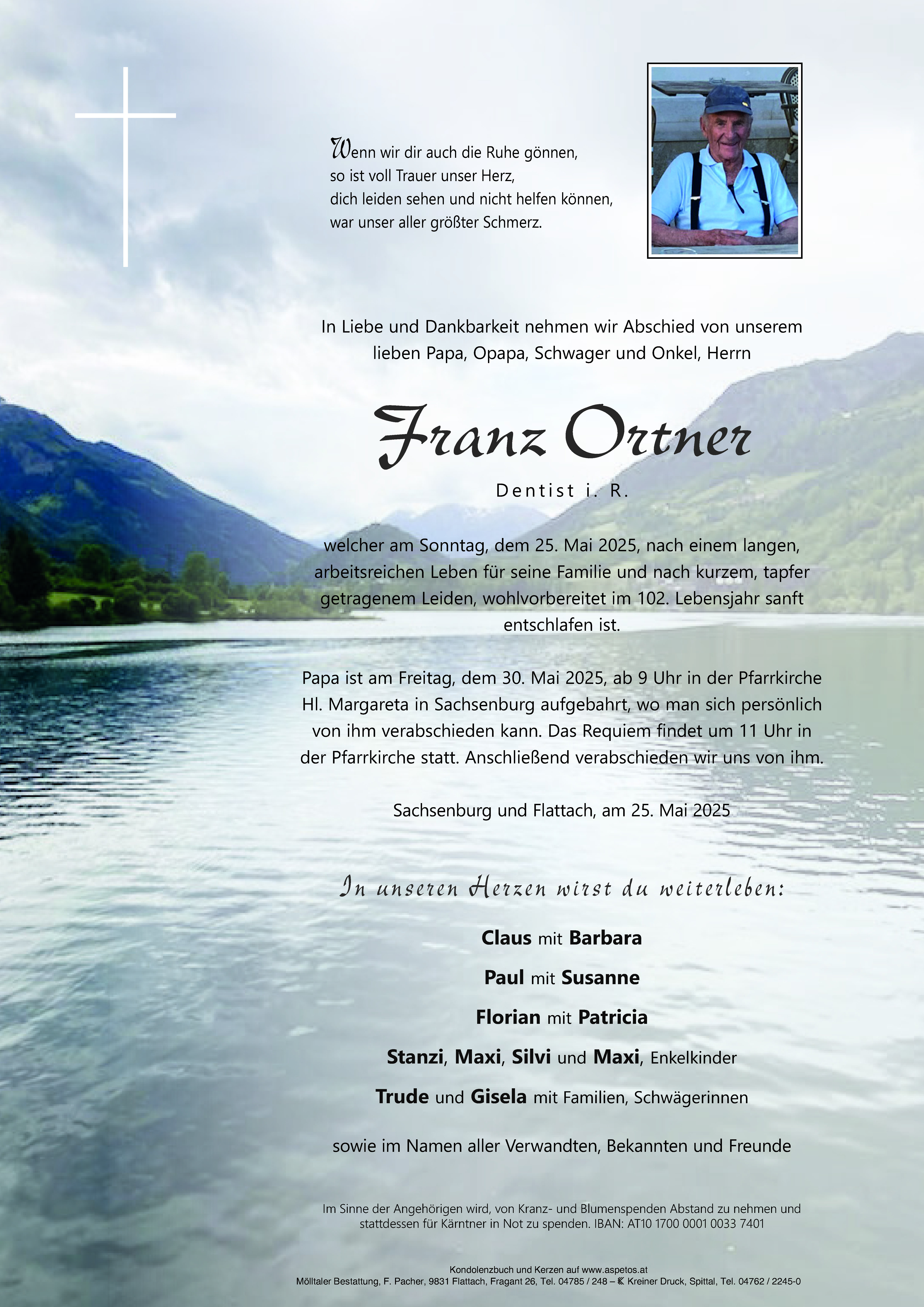 Traueranzeige von Franz Ortner