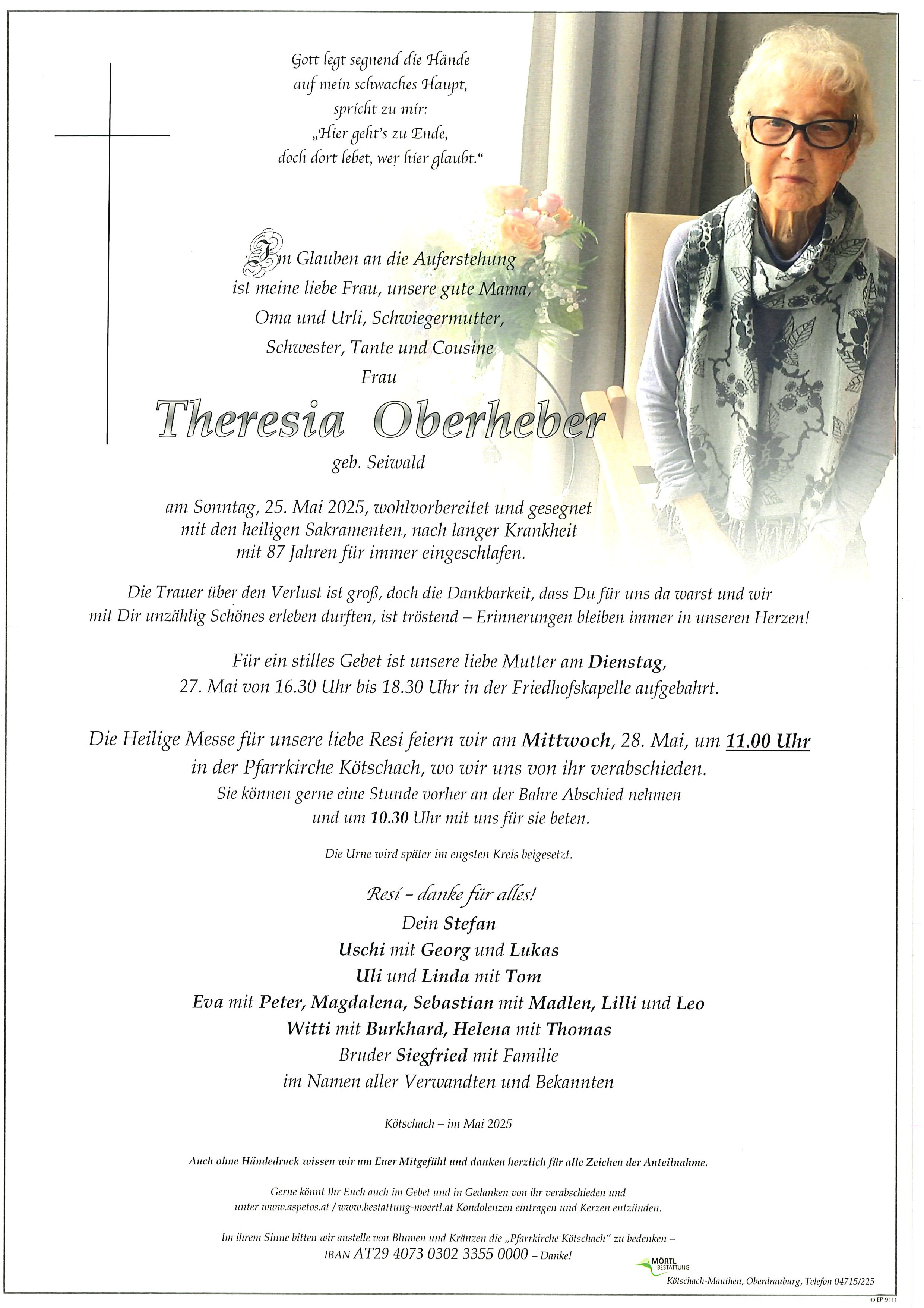 Traueranzeige von Theresia Oberheber