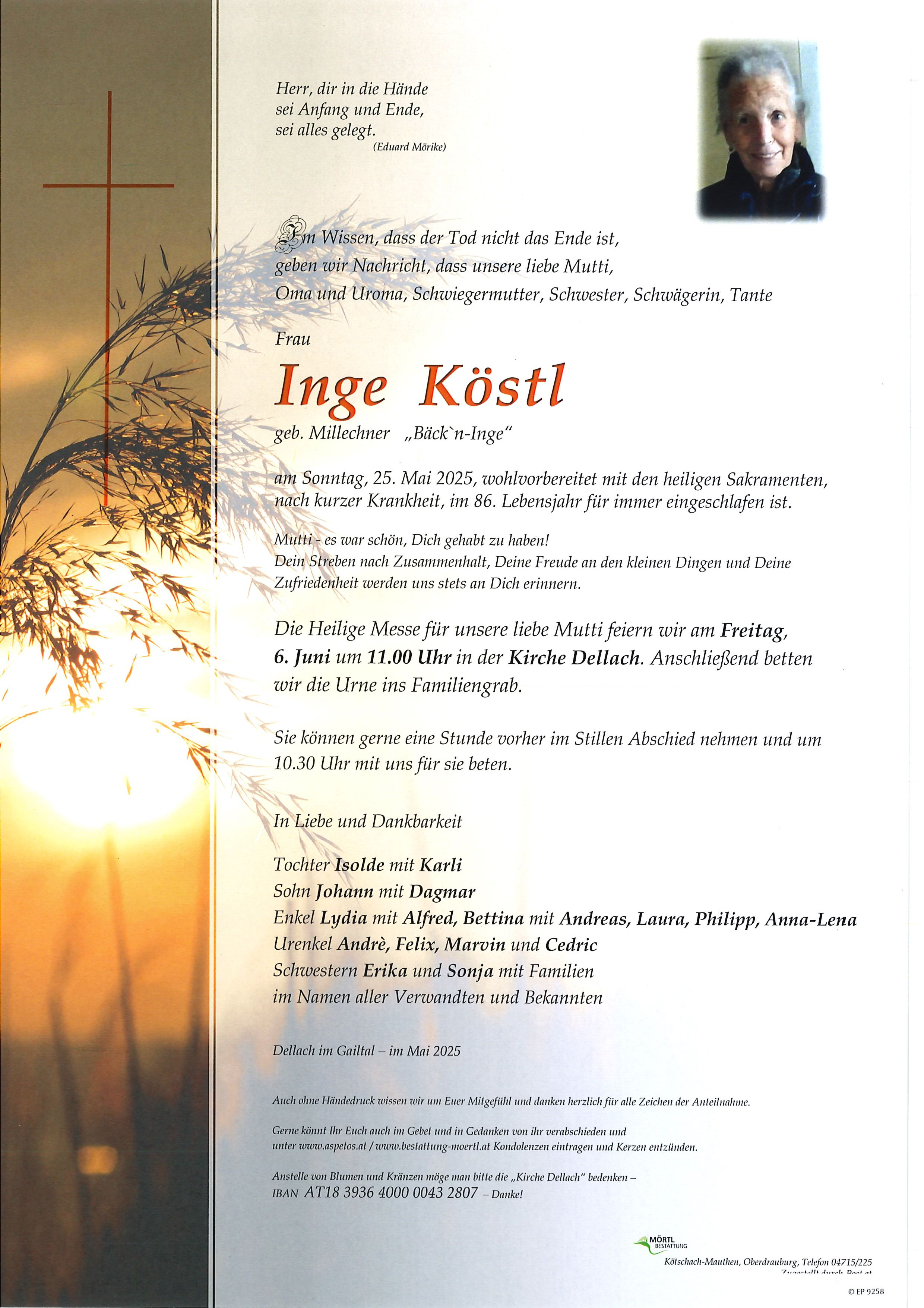 Traueranzeige von Inge Köstl