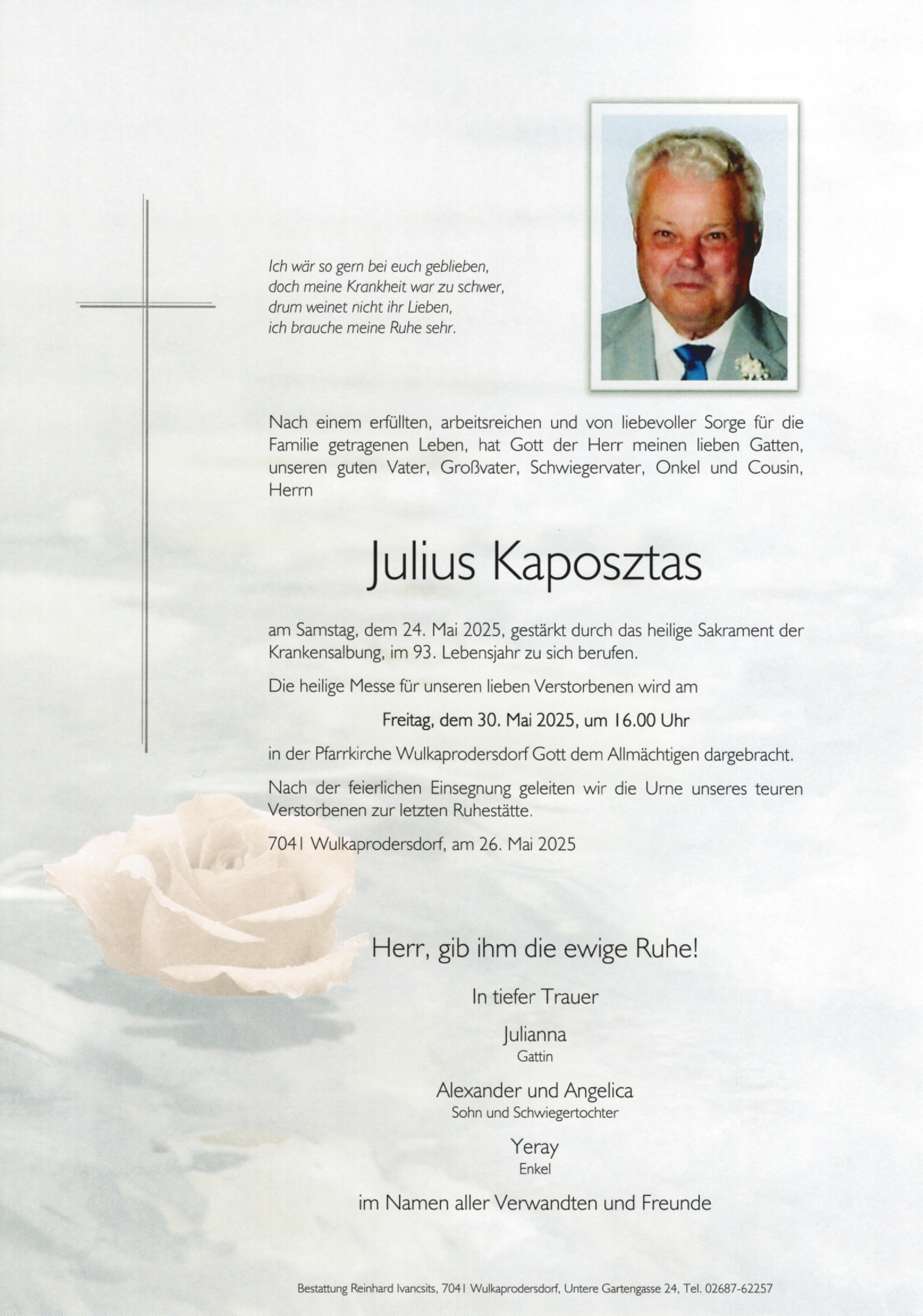 Traueranzeige von Julius Kaposztas
