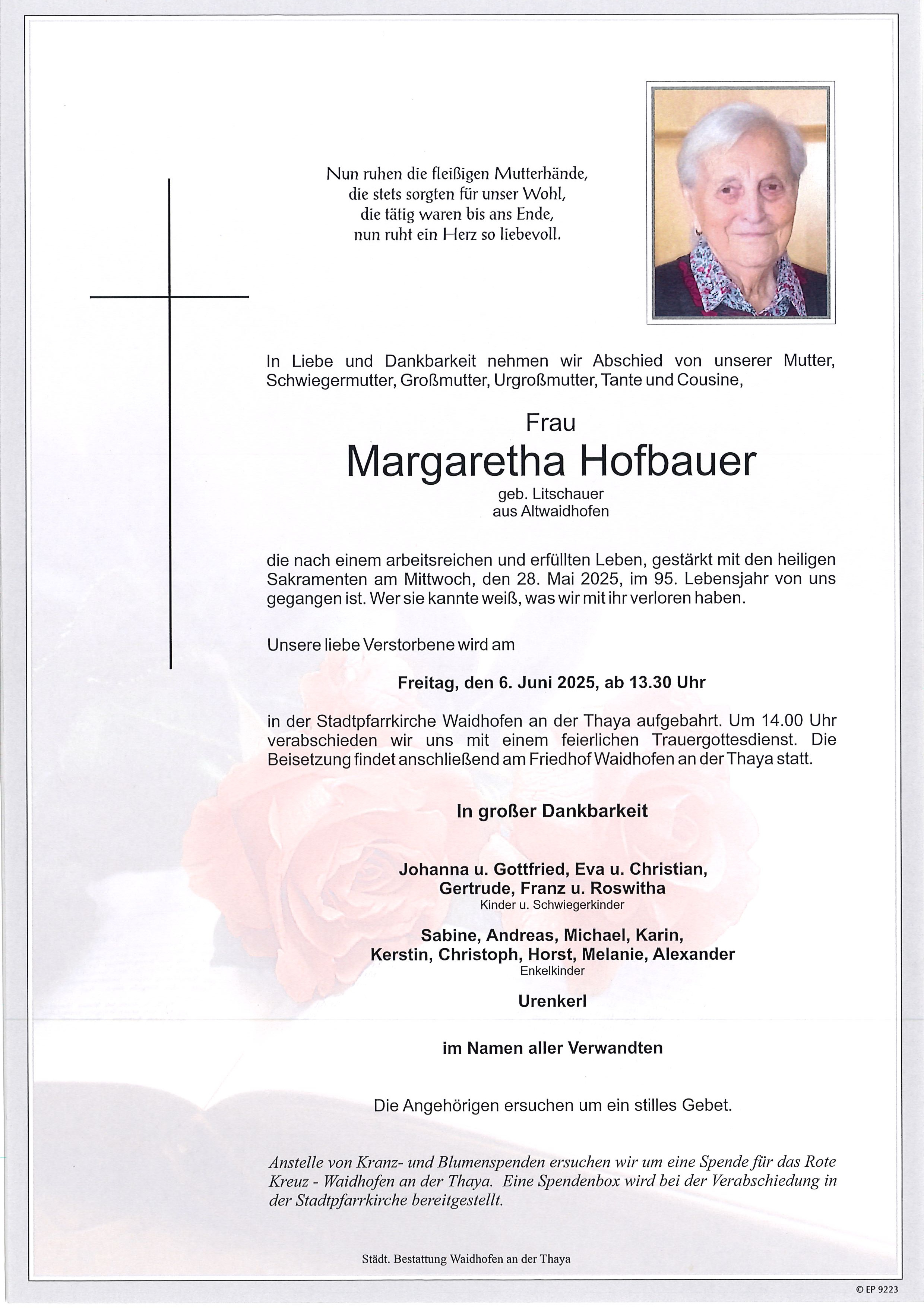 Traueranzeige von Margaretha Hofbauer