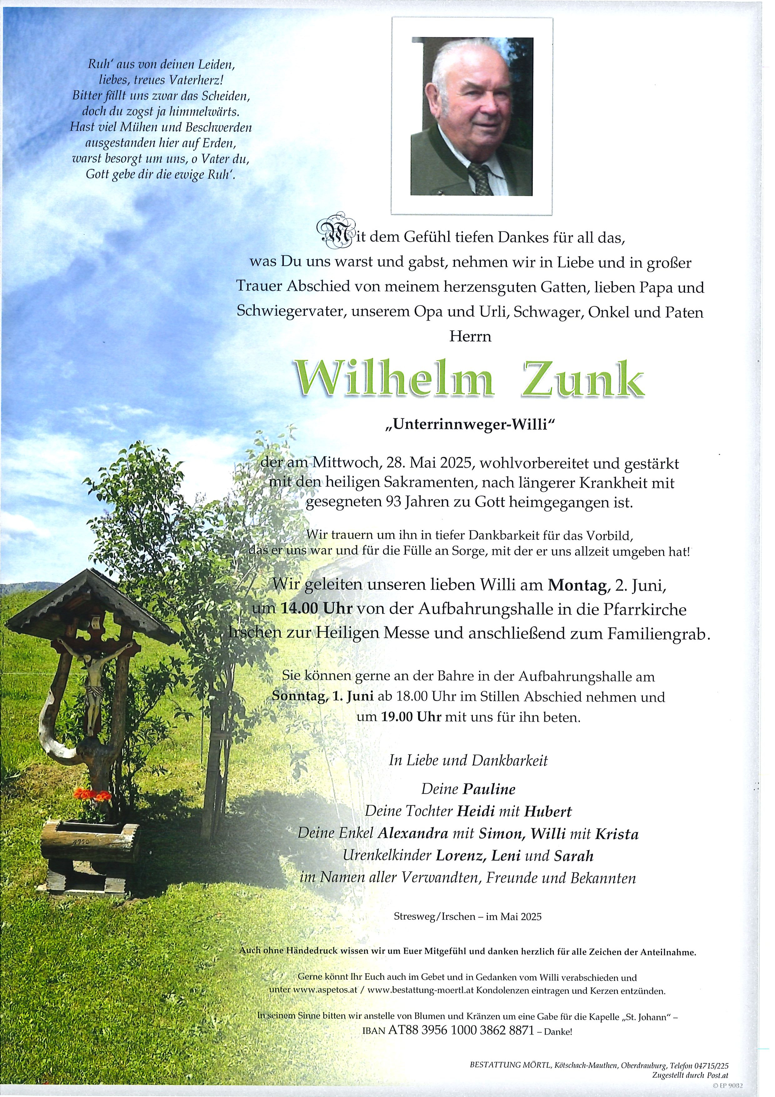 Traueranzeige von Wilhelm Zunk