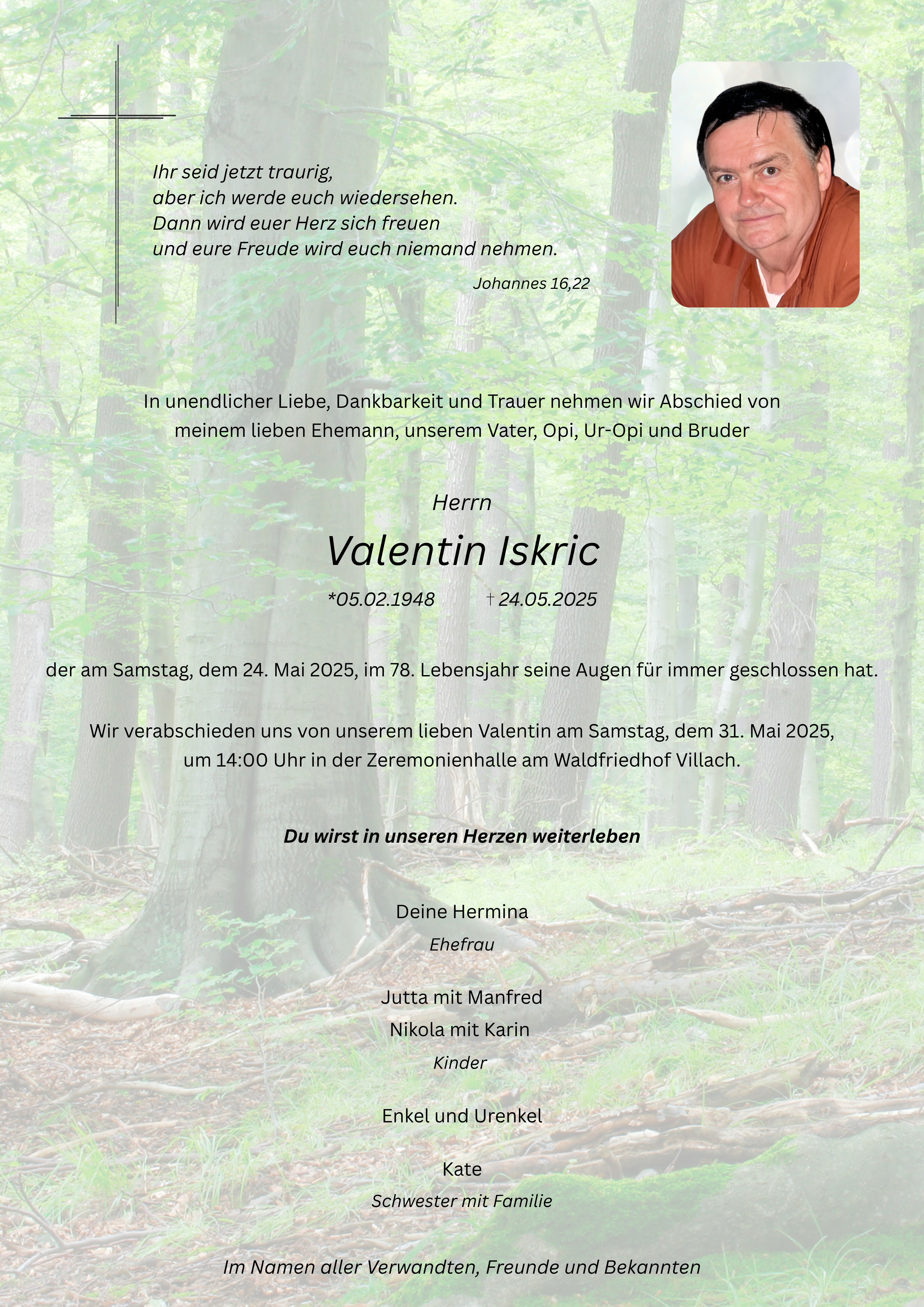 Traueranzeige von Valentin Iskric