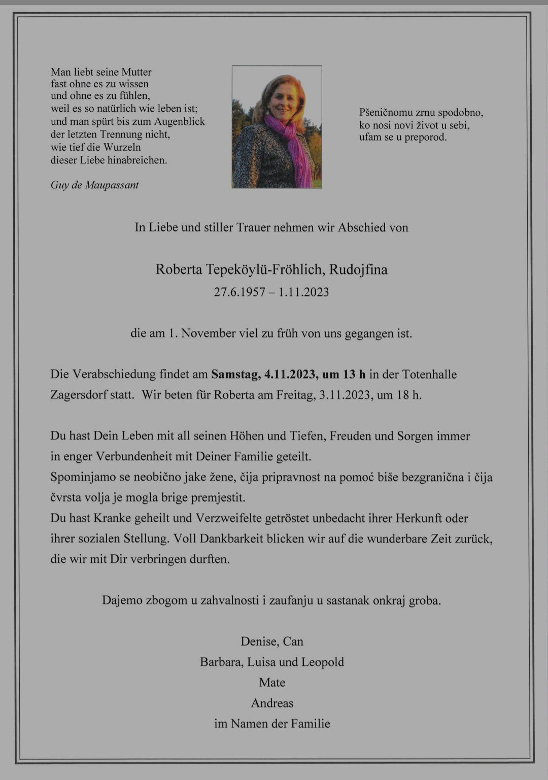 Traueranzeige von Dr. Roberta Tepeköylü-Fröhlich