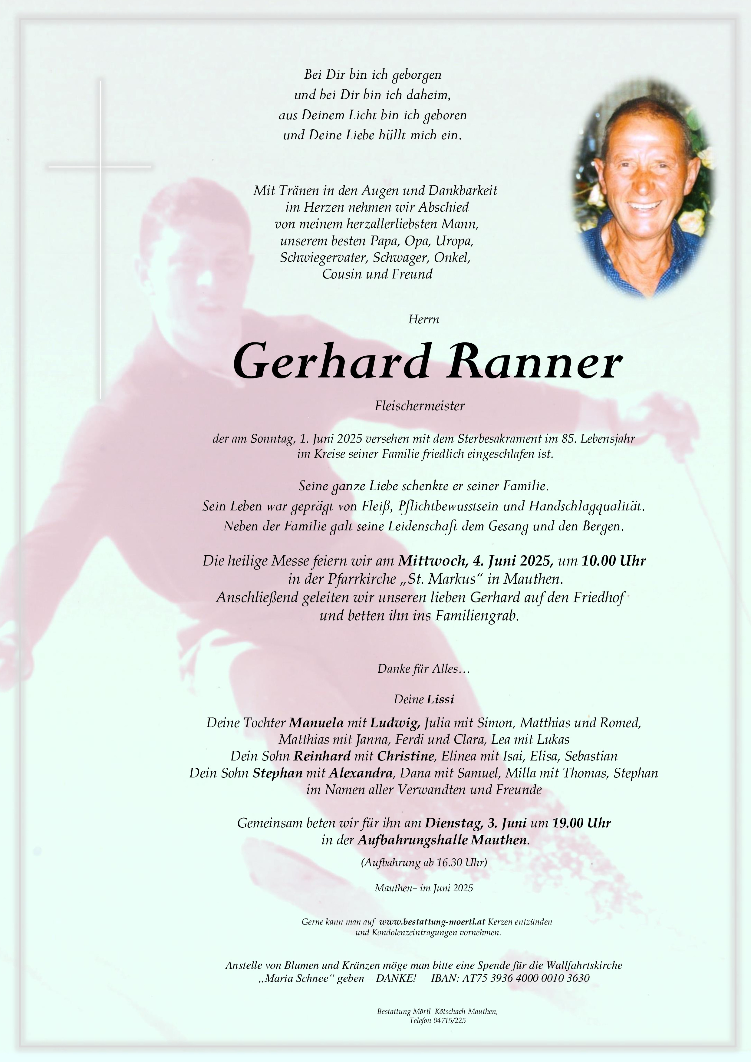 Traueranzeige von Gerhard Ranner