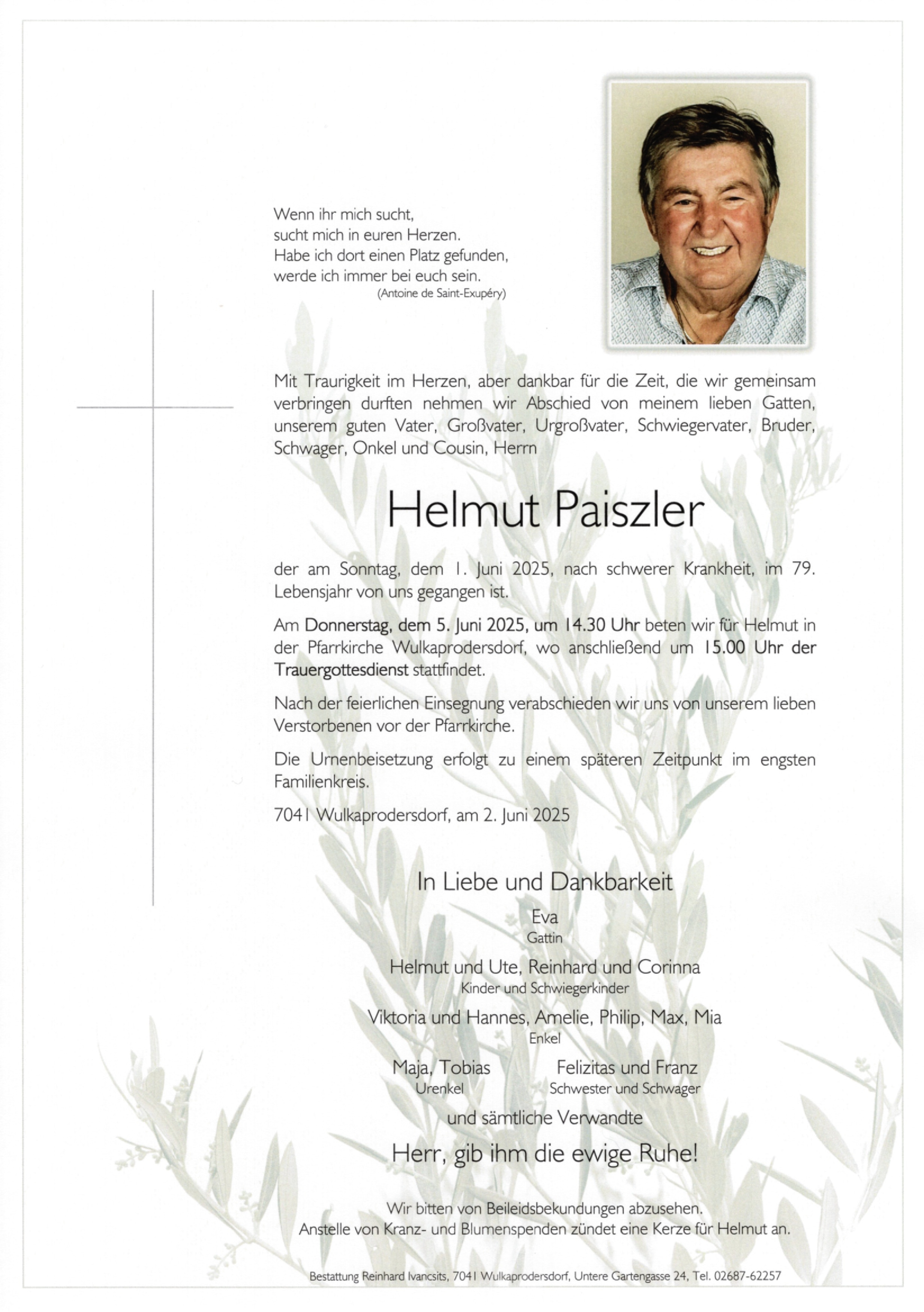 Traueranzeige von Helmut Paiszler