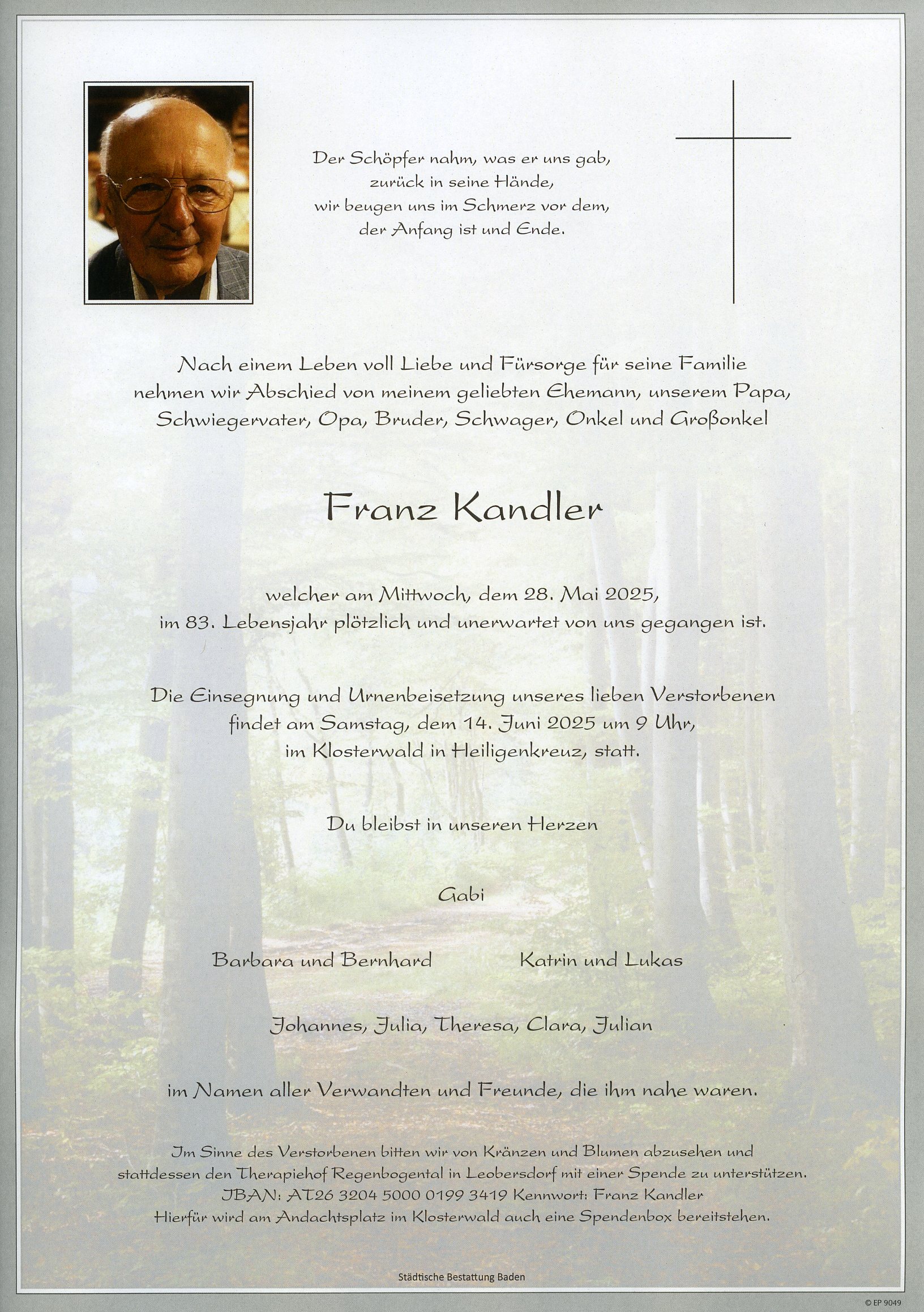 Traueranzeige von Franz Kandler