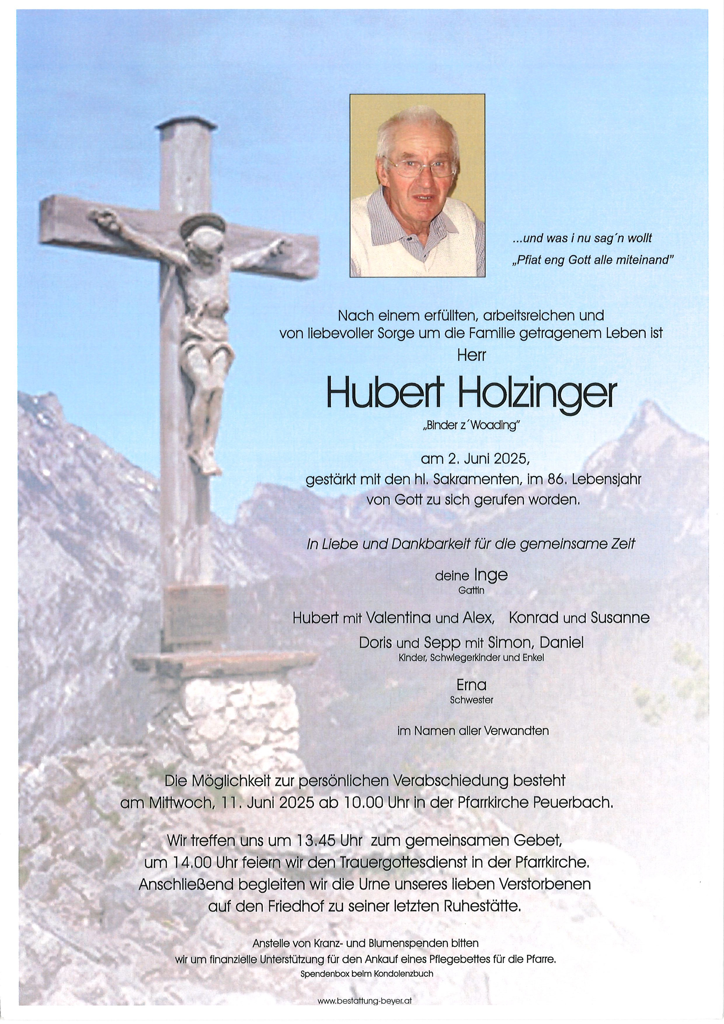 Traueranzeige von Hubert Holzinger