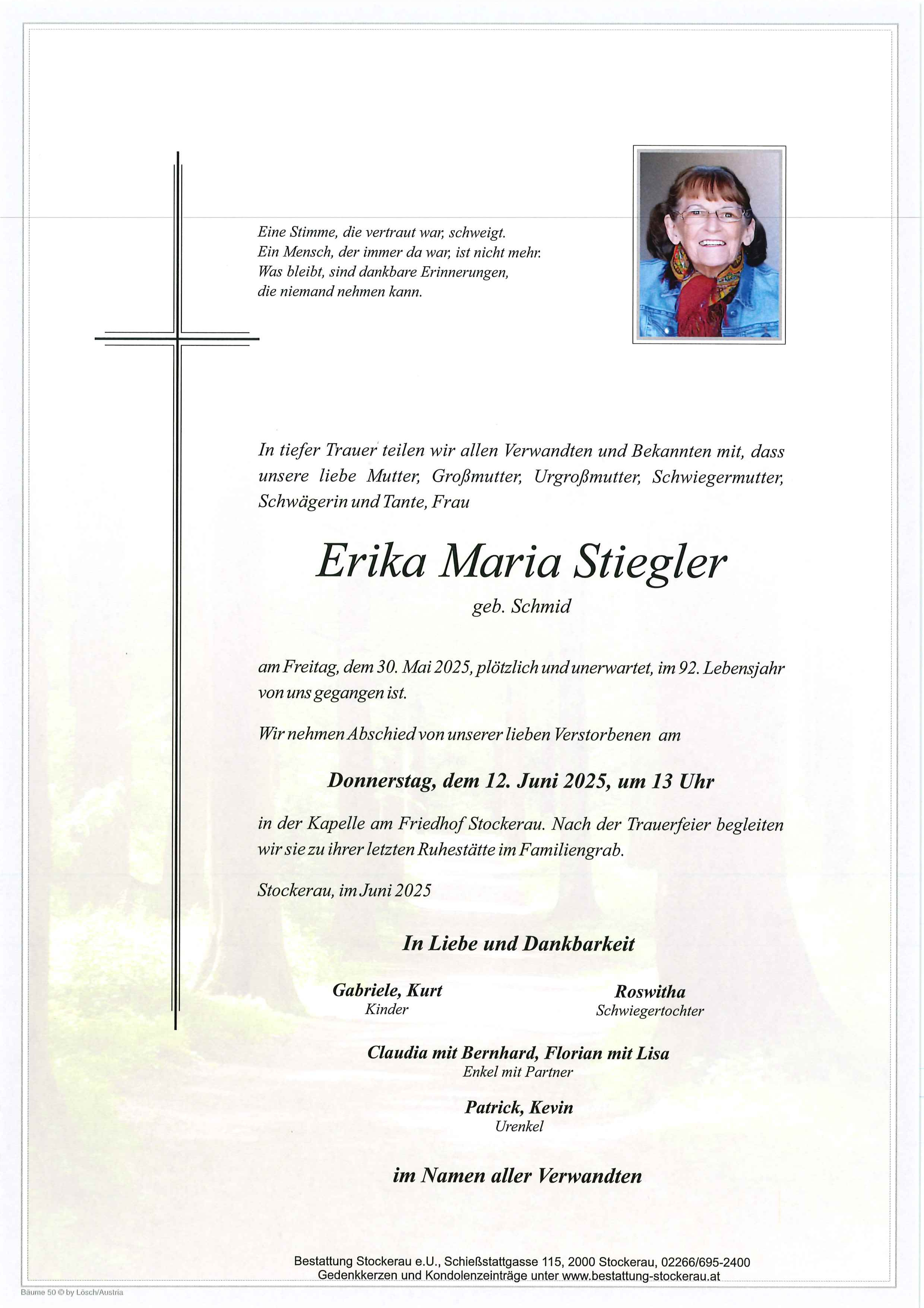 Traueranzeige von Erika Maria Stiegler