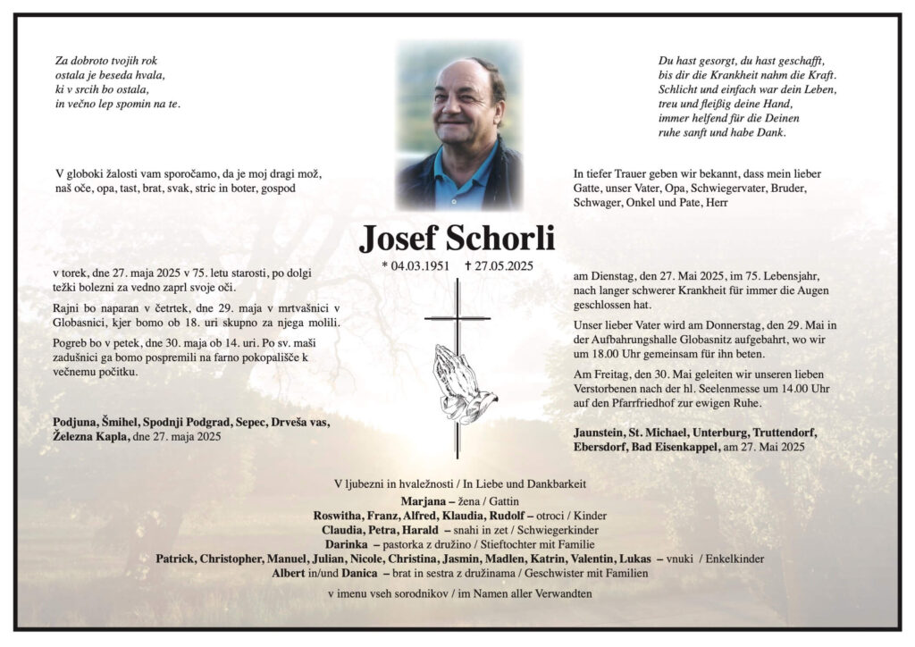 Traueranzeige von Josef Schorli