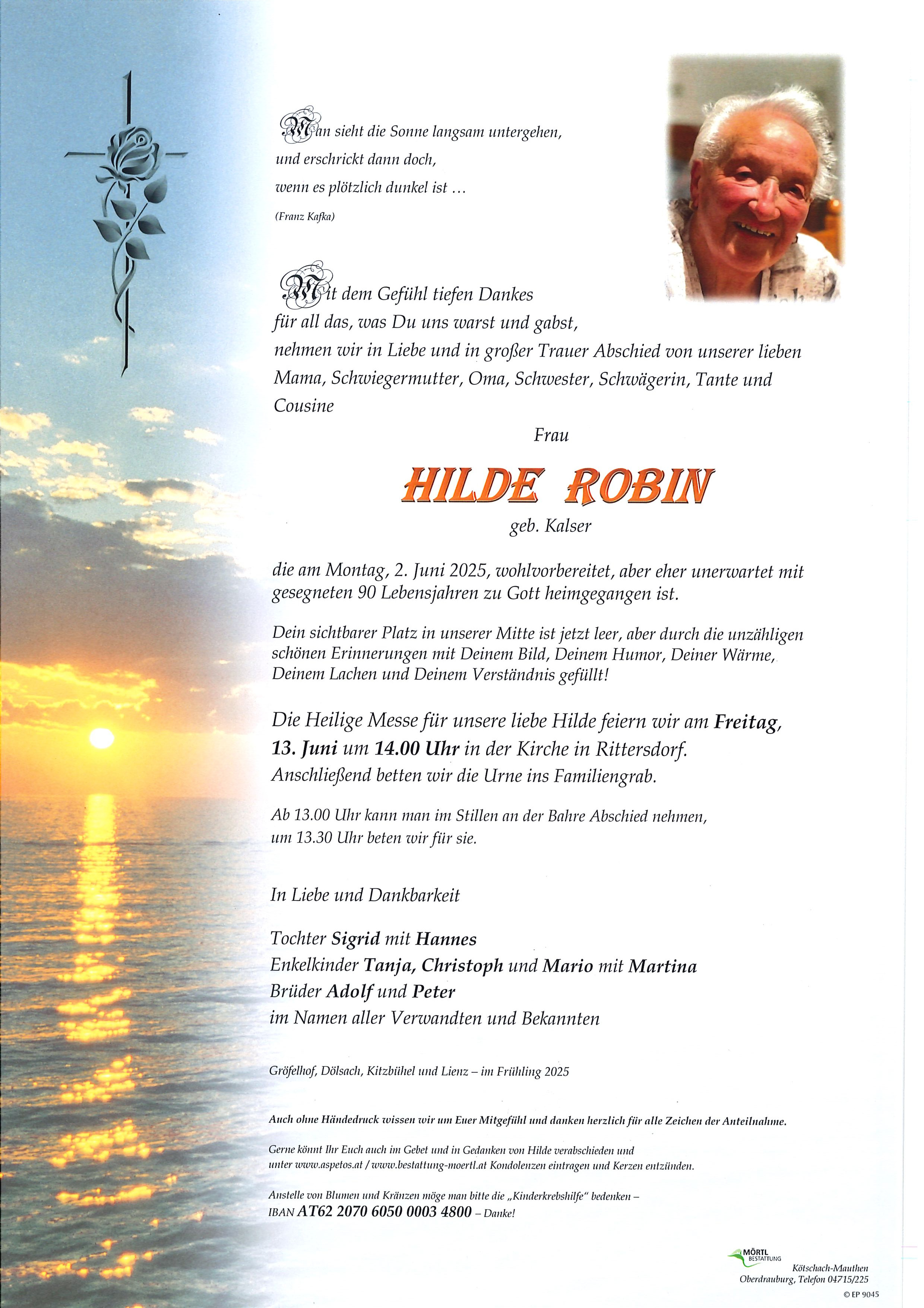 Traueranzeige von Hildegard Robin