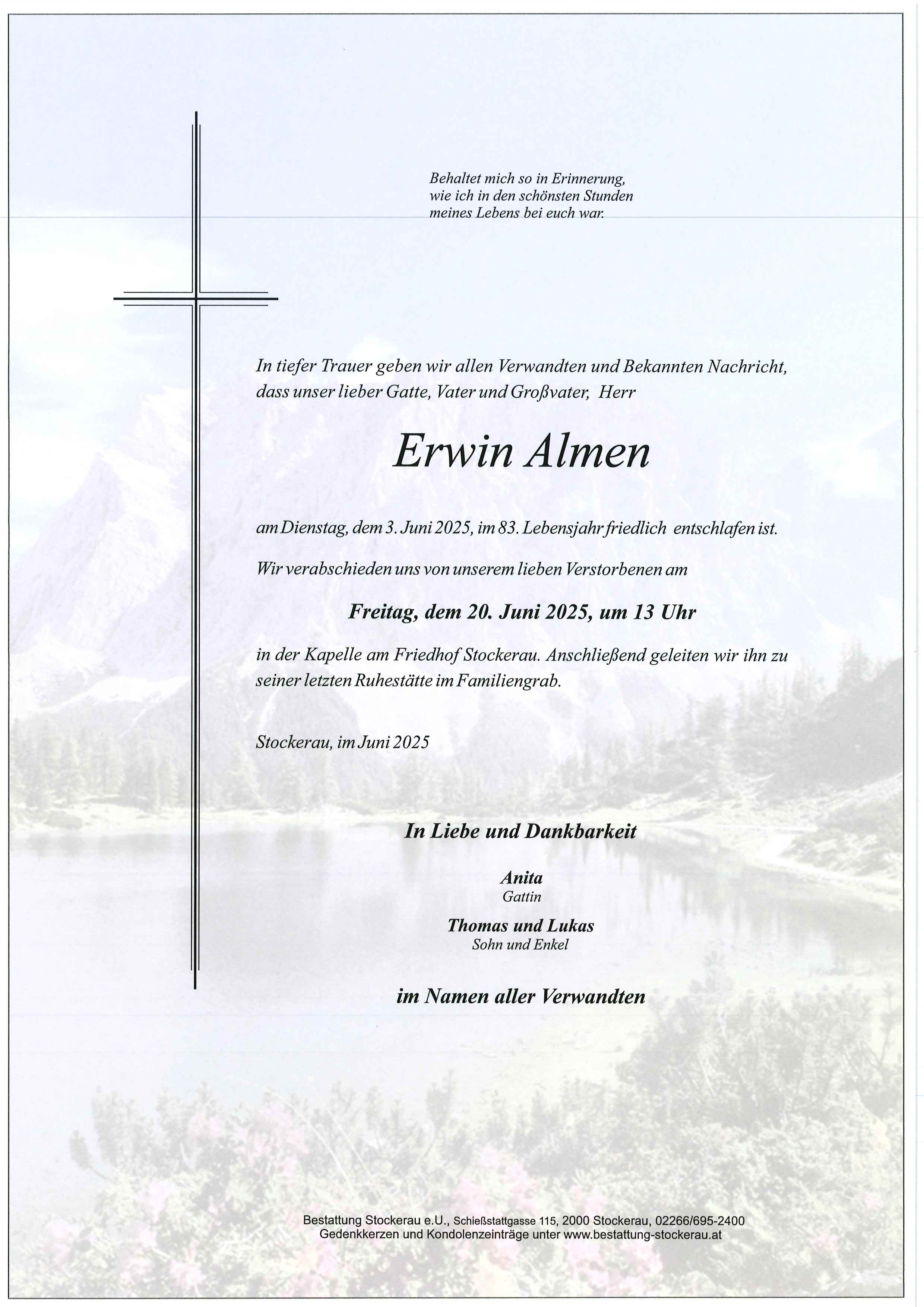 Traueranzeige von Erwin Almen