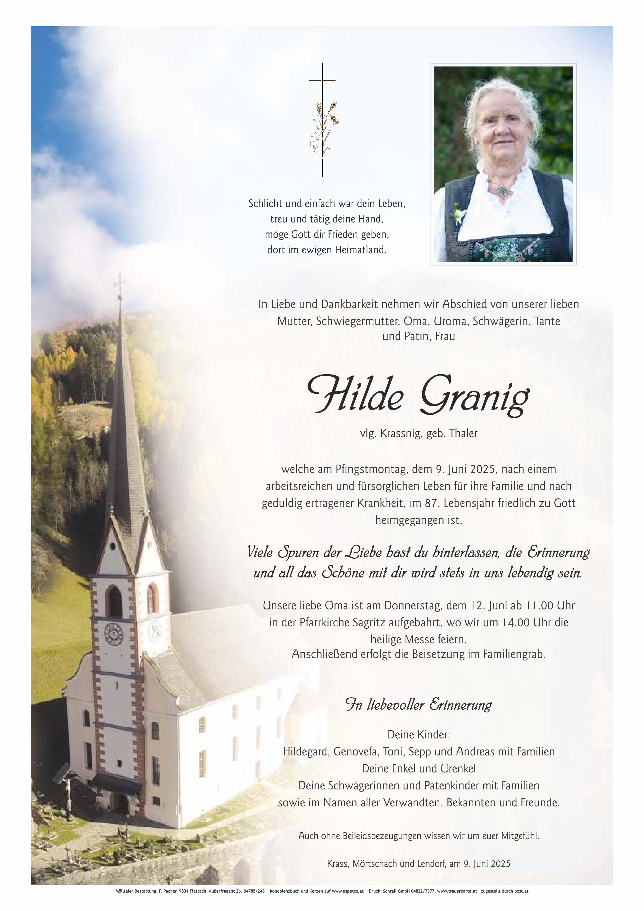 Traueranzeige von Hilde Granig